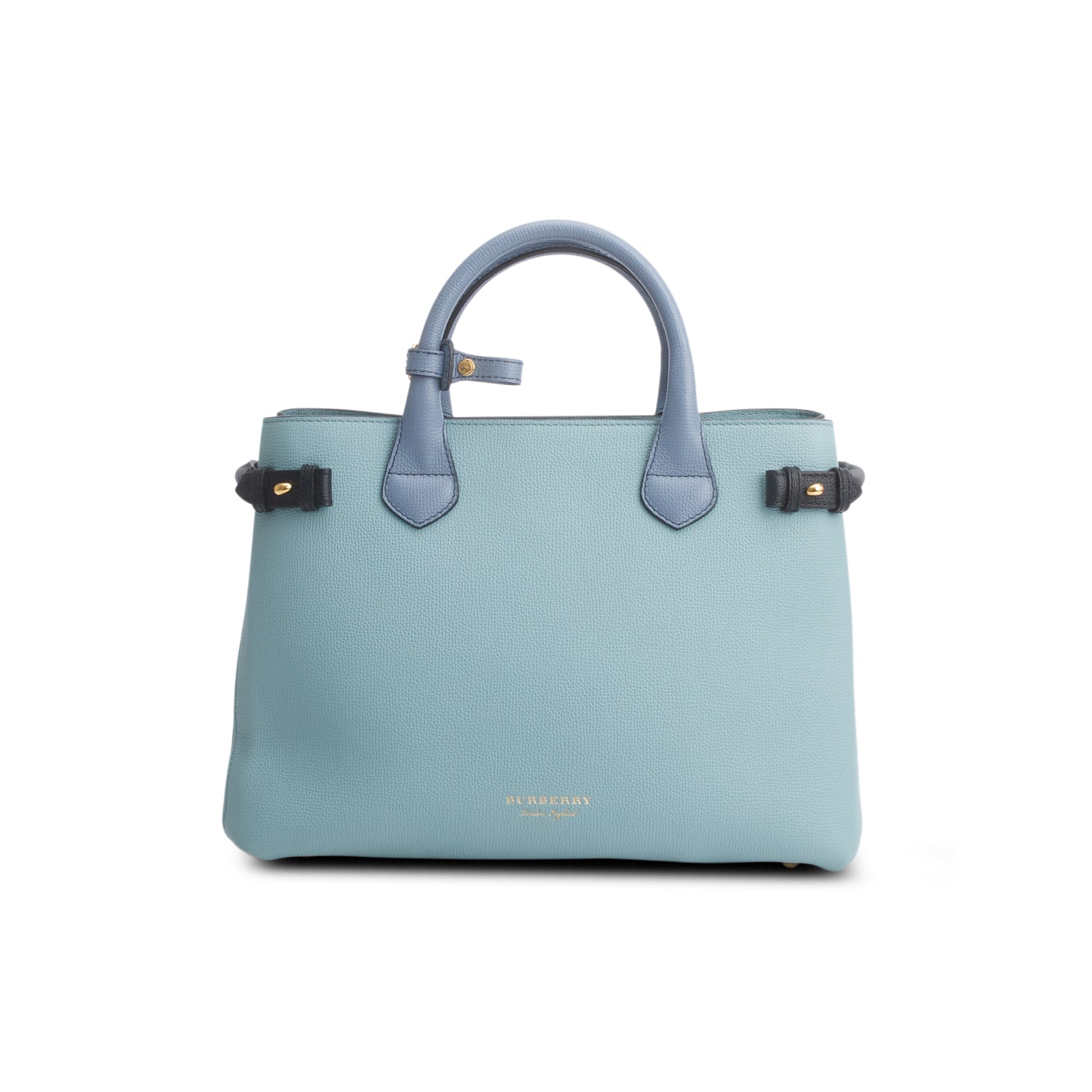 Burberry Teal Grainy Calfskin Leather House Check Medium Banner Tote w/ Strap