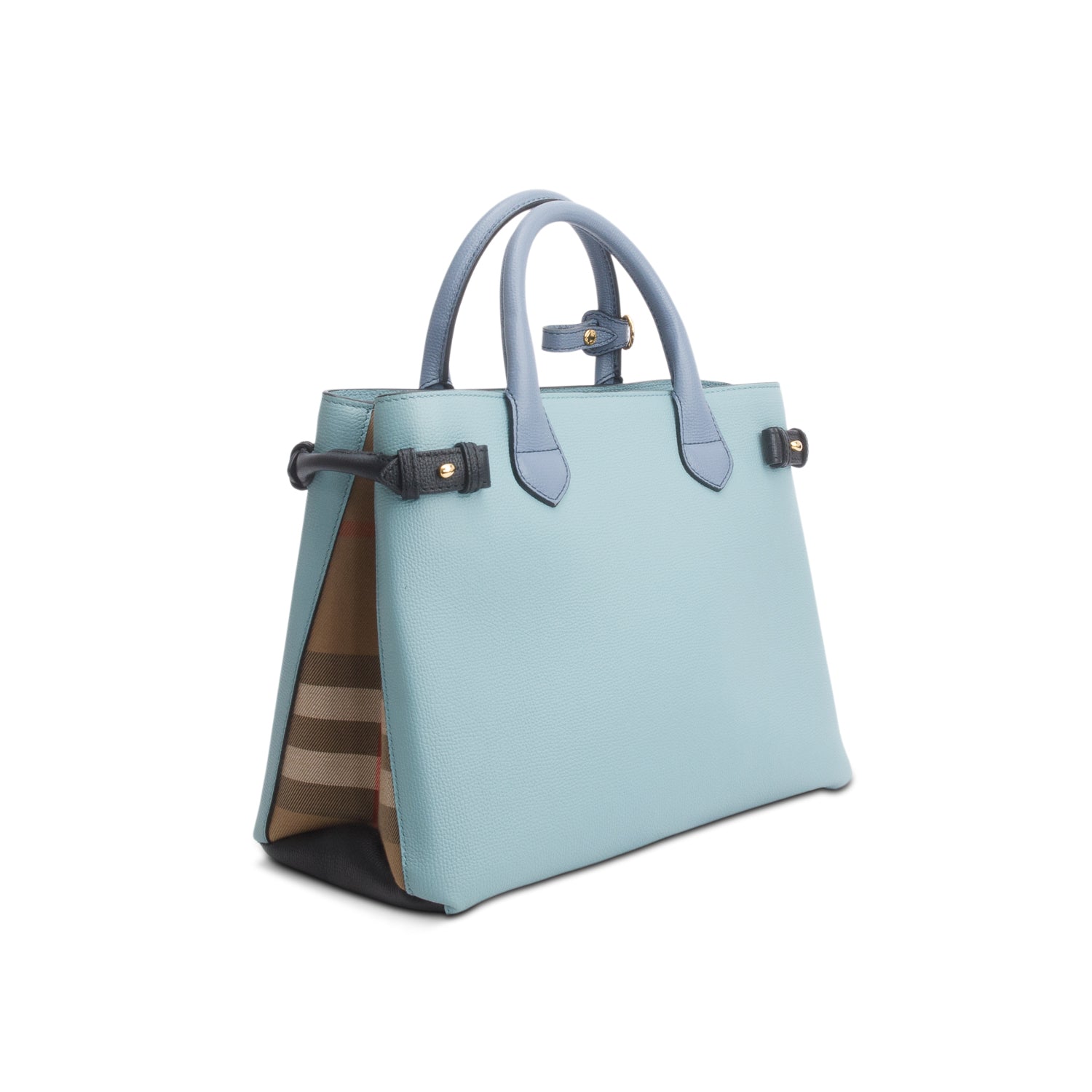 Burberry Teal Grainy Calfskin Leather House Check Medium Banner Tote w/ Strap