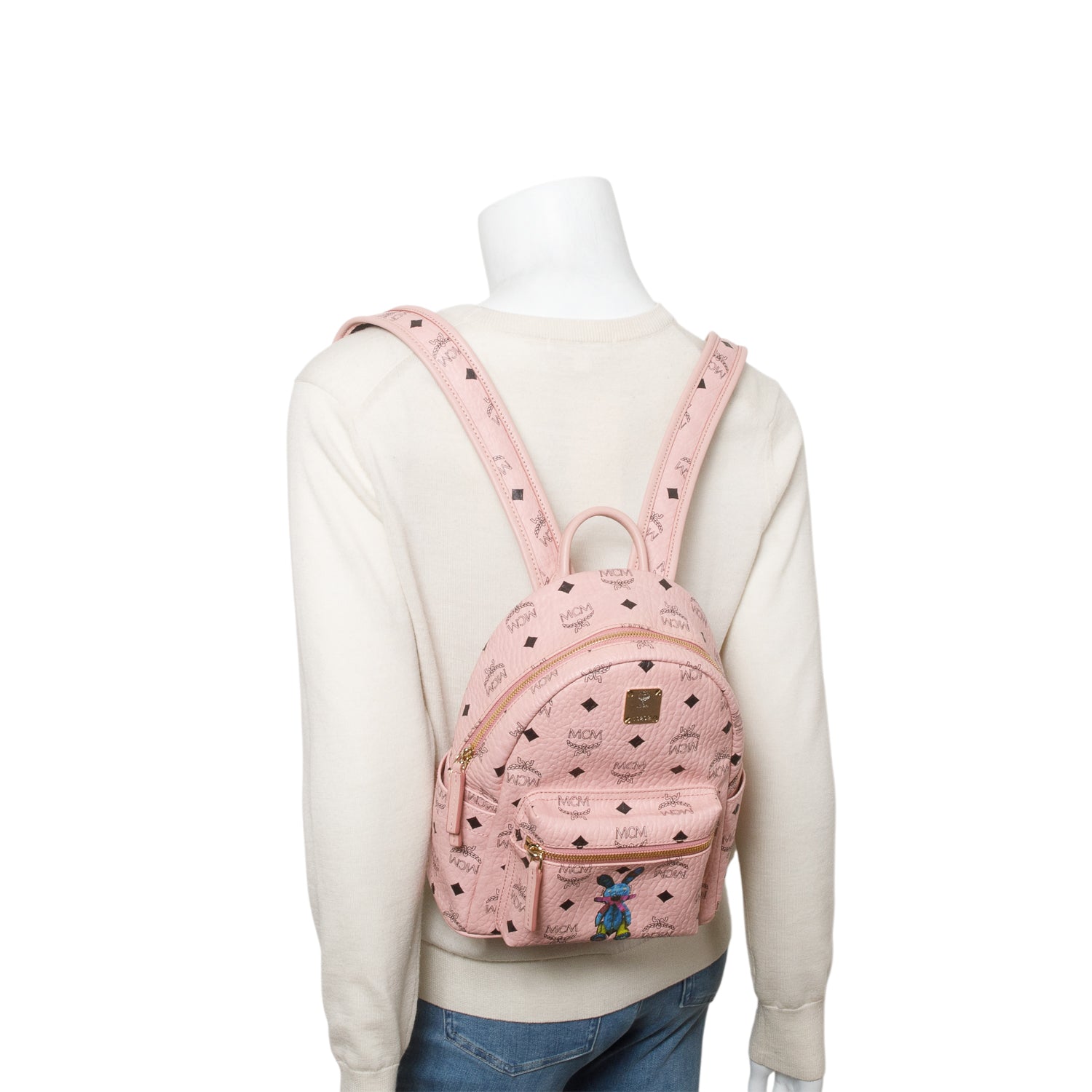 MCM Pink Visetos Rabbit Mini Backpack
