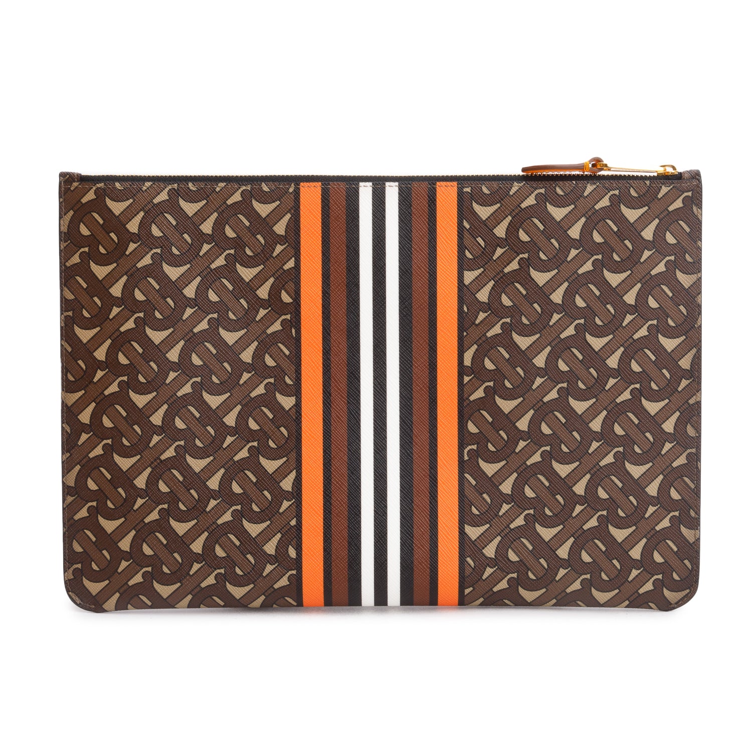 Burberry Brown/Orange Canvas TB Monogram Zip Pouch w/ Box