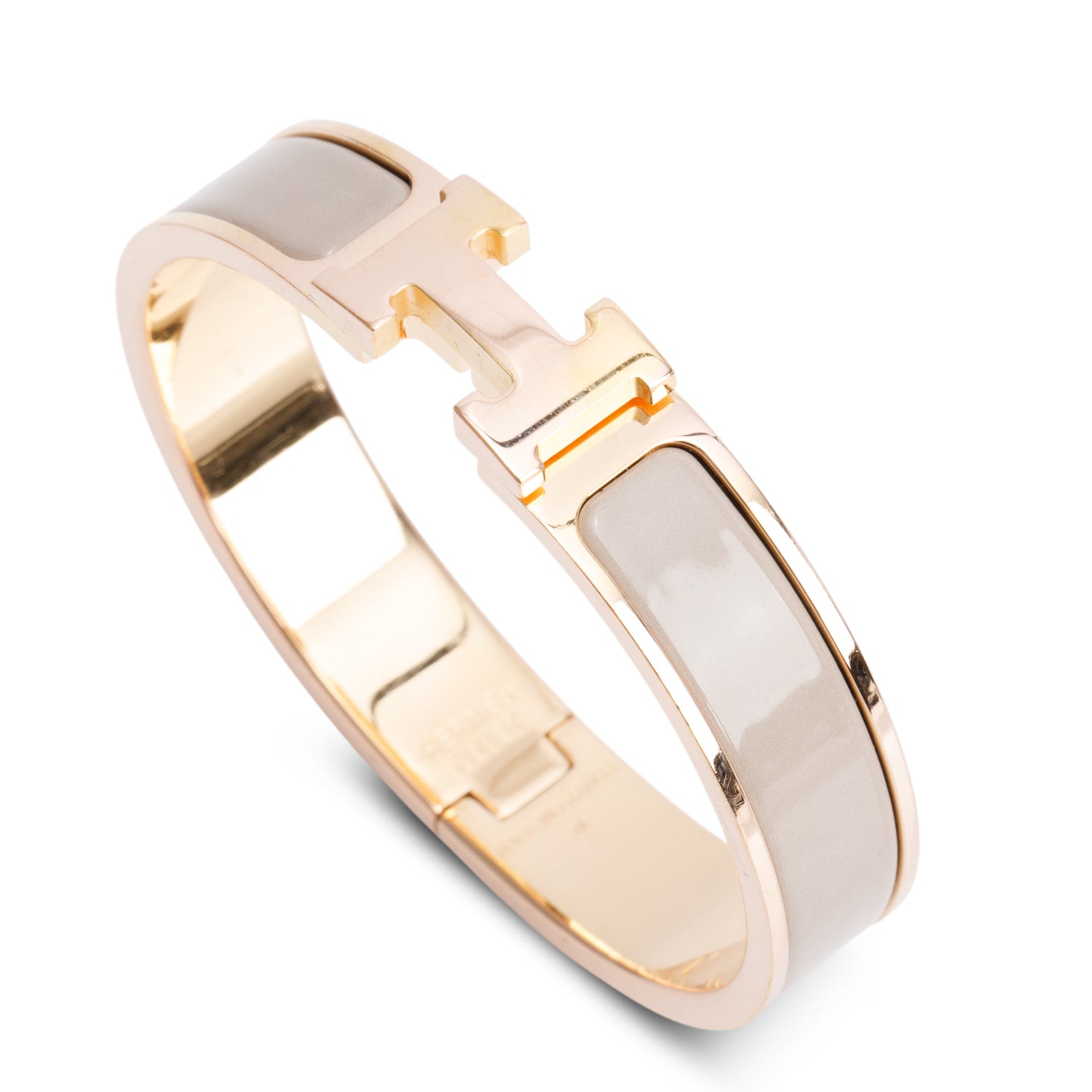Hermes Yellow Gold Plated Taupe Enamel 12 MM Clic H Bracelet