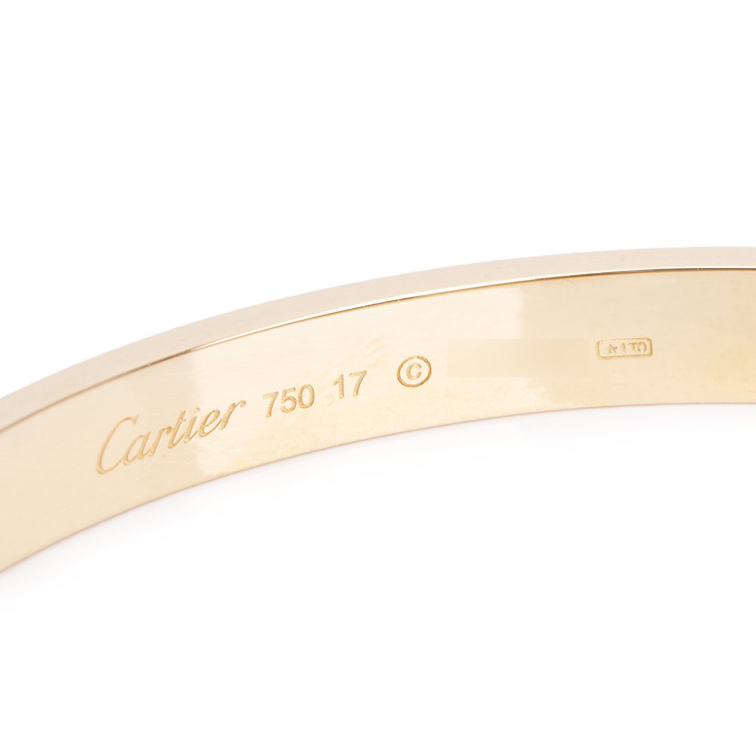 Cartier 18k Yellow Gold Love Bracelet, Classic Model, Size 17 w/ Box & Certificate