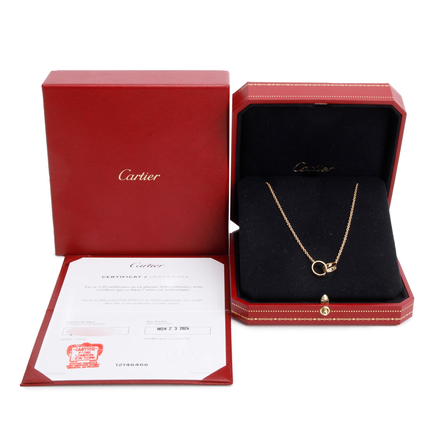 Cartier 2024 18k Yellow Gold Love Necklace w/ Box & Certificate