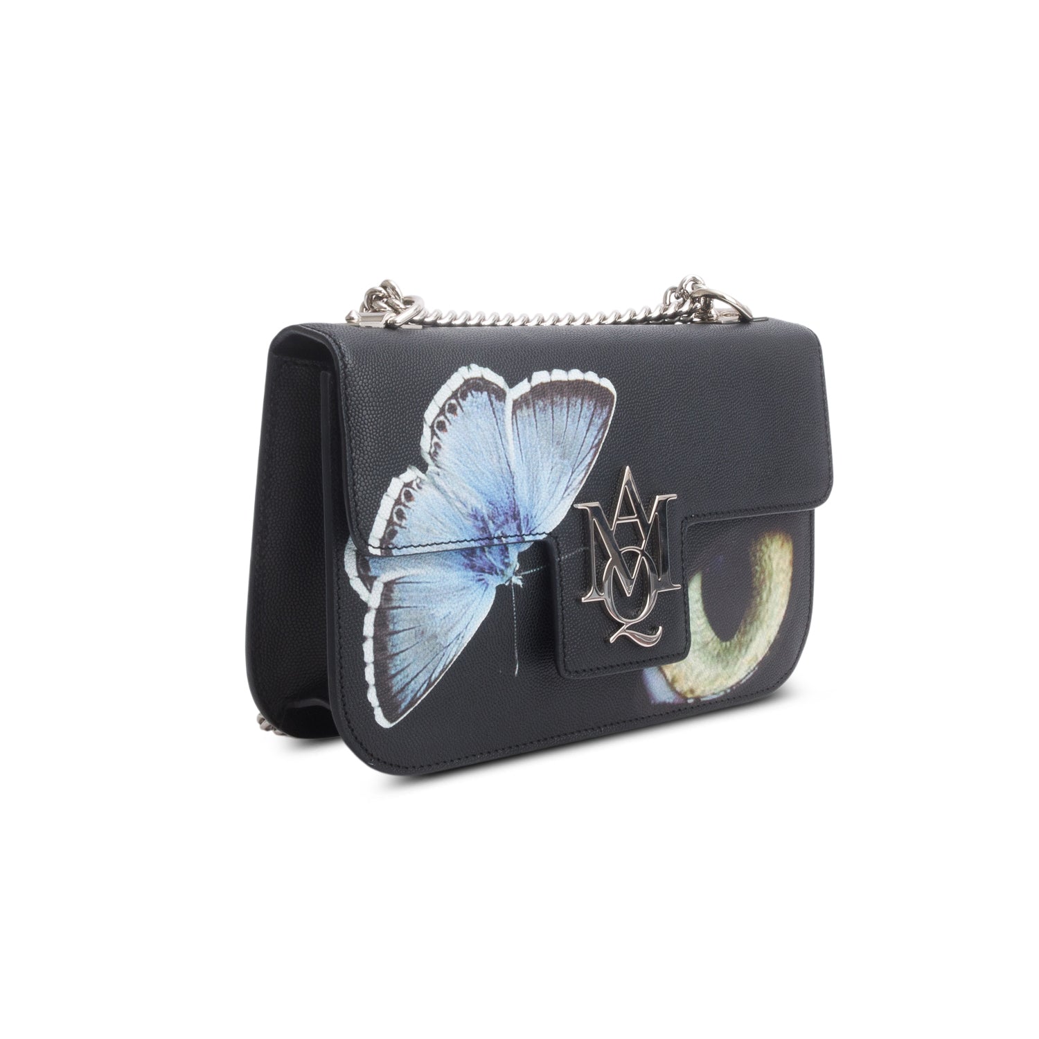 Alexander McQueen Black Printed Calfskin Leather Butterfly Insignia Flap Bag