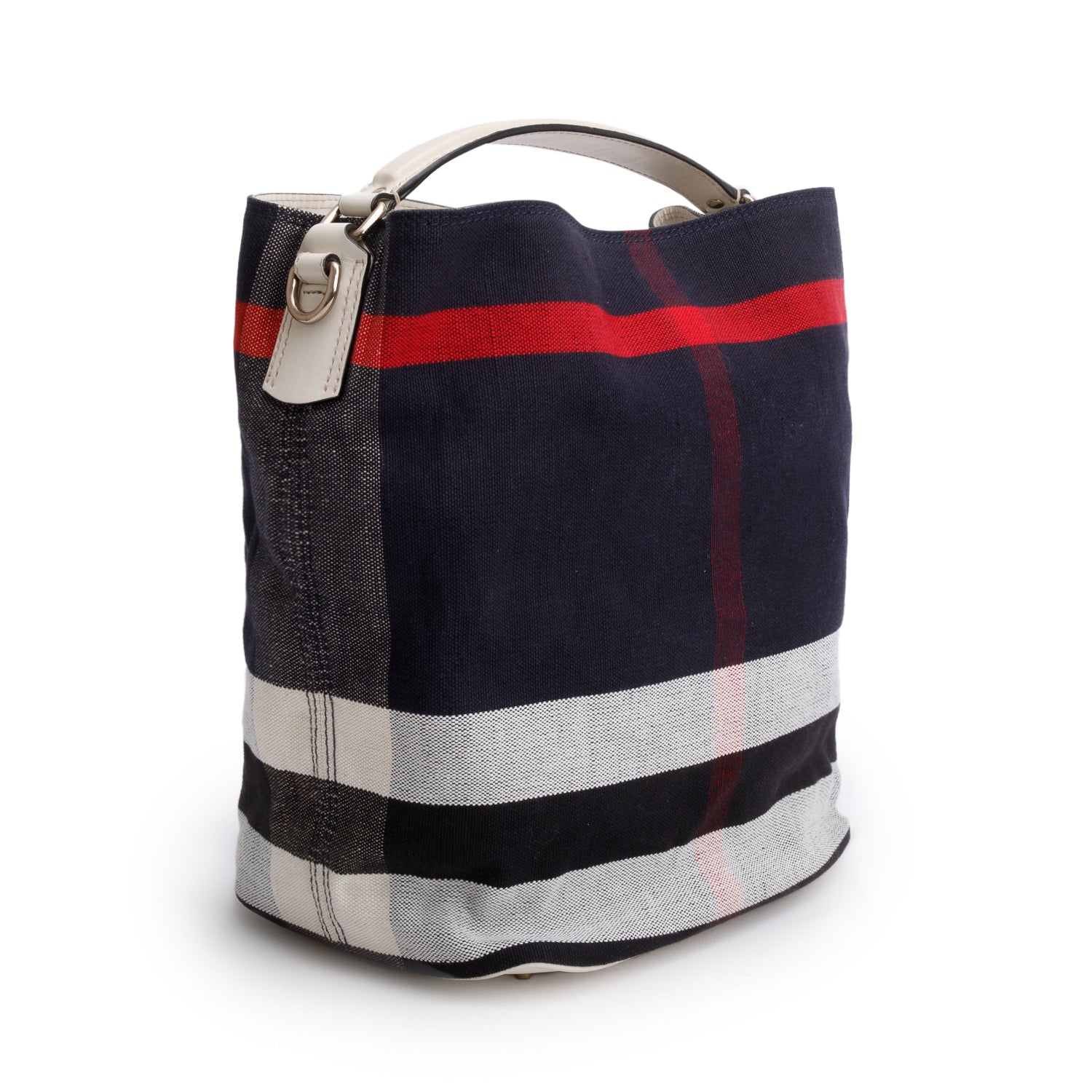 Burberry Navy Canvas Ashby Mega Check Bucket Bag w/ Pouch & Strap