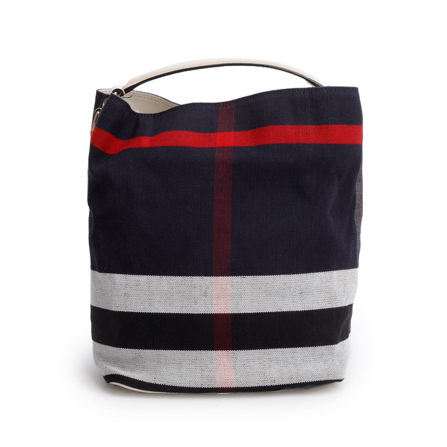 Burberry Navy Canvas Ashby Mega Check Bucket Bag w/ Pouch & Strap