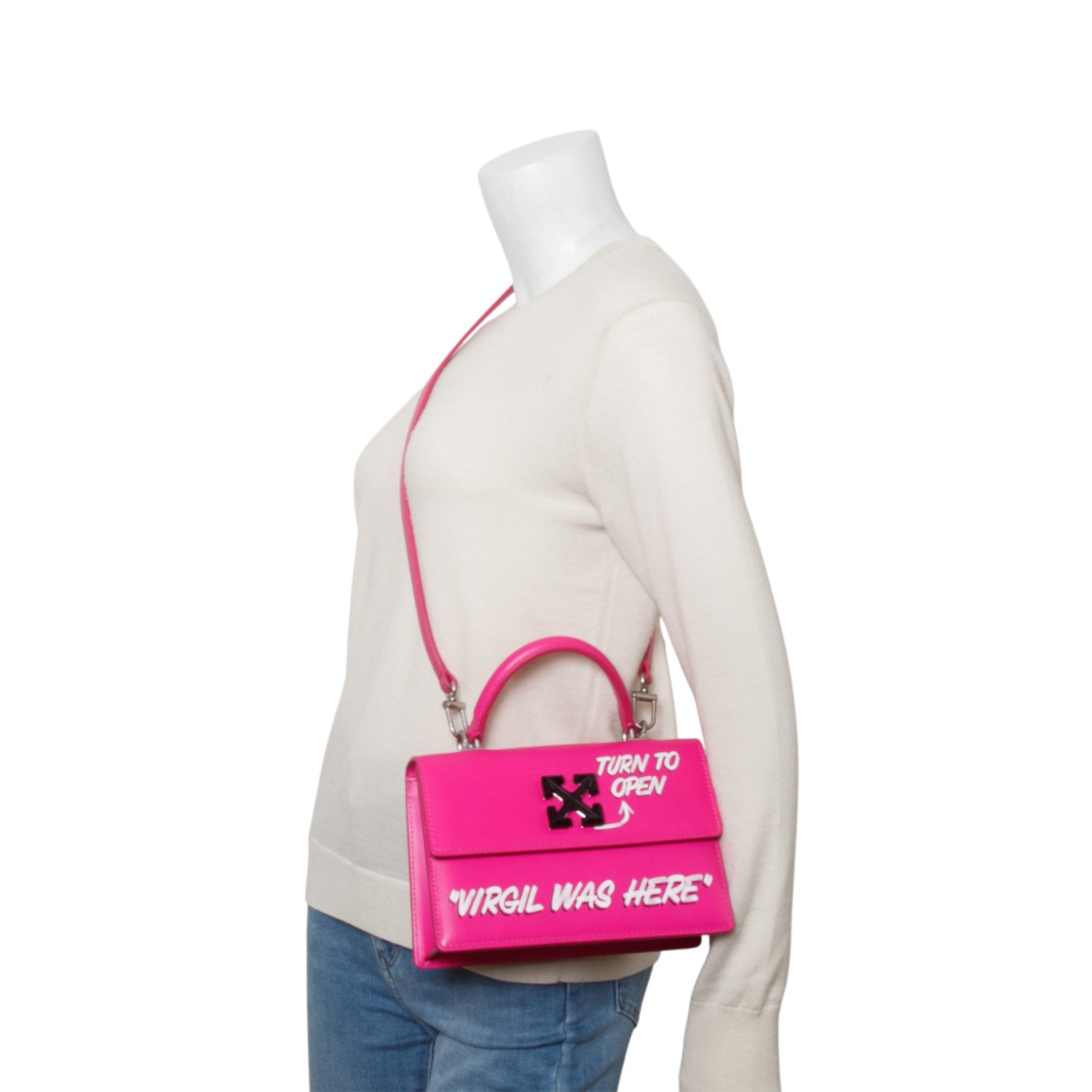 Off-White Fuschia Calfskin Jitney 1.4 Virgil Abloh Shoulder bag w/ Strap
