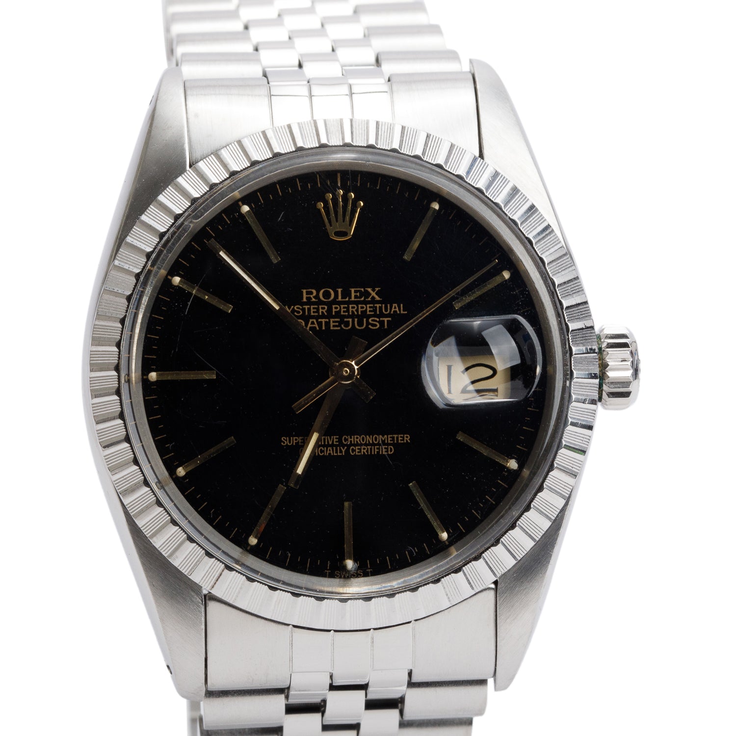 Rolex Stainless Steel Datejust 36 MM Automatic Watch Black Dial 16030
