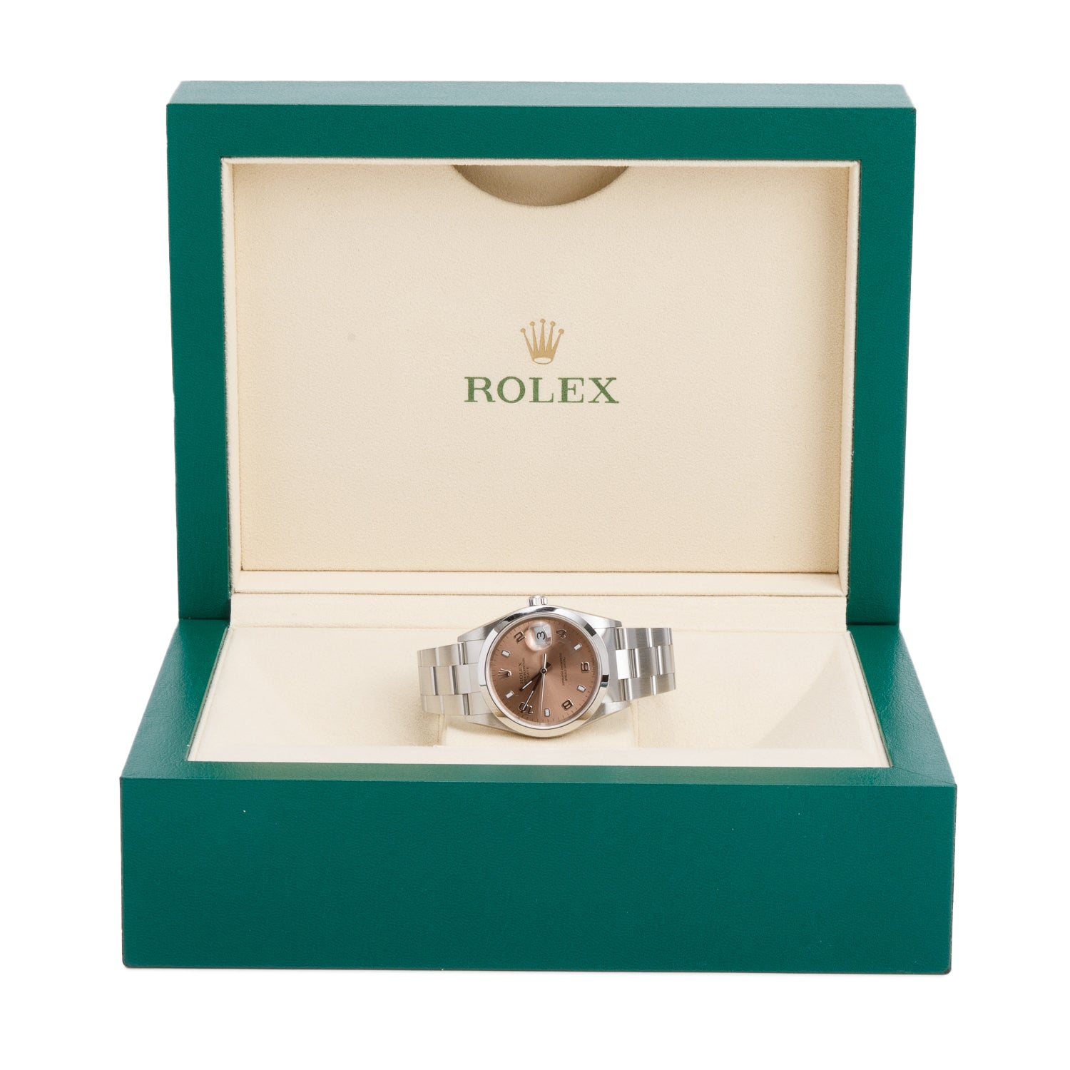 Rolex Stainless Steel Oyster Perpetual Date 34 MM Watch Pink Dial 15200 w/ Box