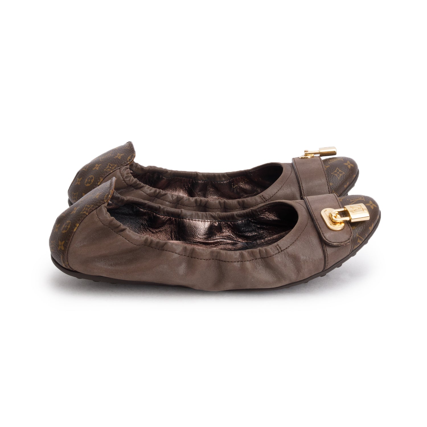 Louis Vuitton Monogram Taupe Suede Flat Ballerina Shoes, Size 38.5 w/ Box
