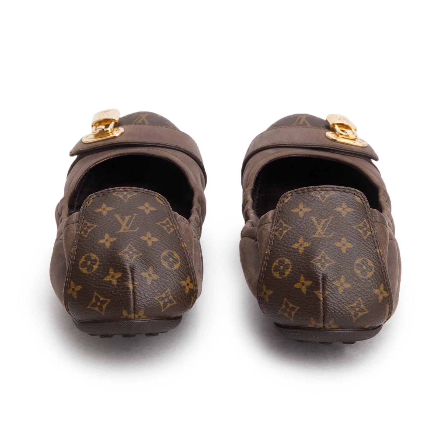 Louis Vuitton Monogram Taupe Suede Flat Ballerina Shoes, Size 38.5 w/ Box
