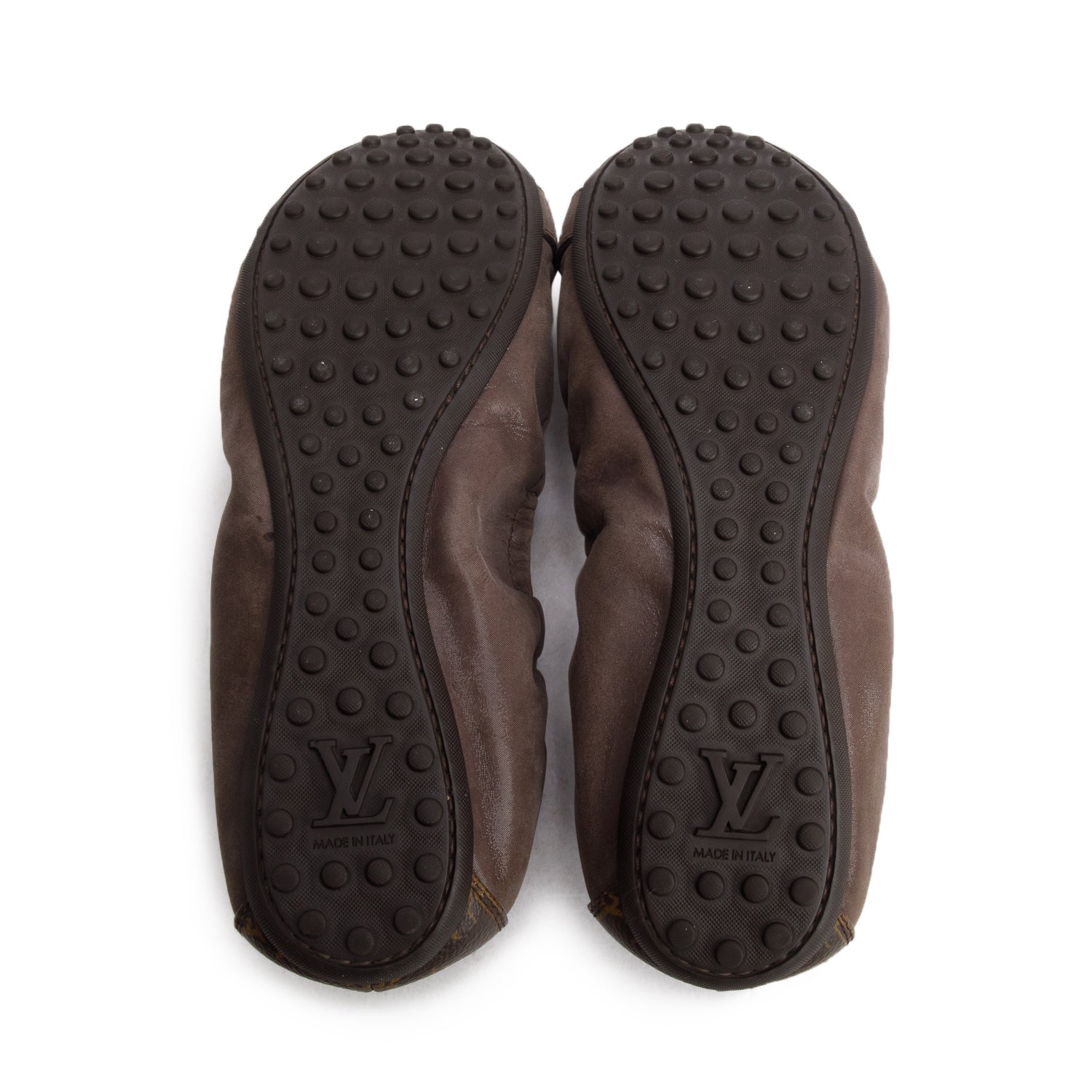 Louis Vuitton Monogram Taupe Suede Flat Ballerina Shoes, Size 38.5 w/ Box