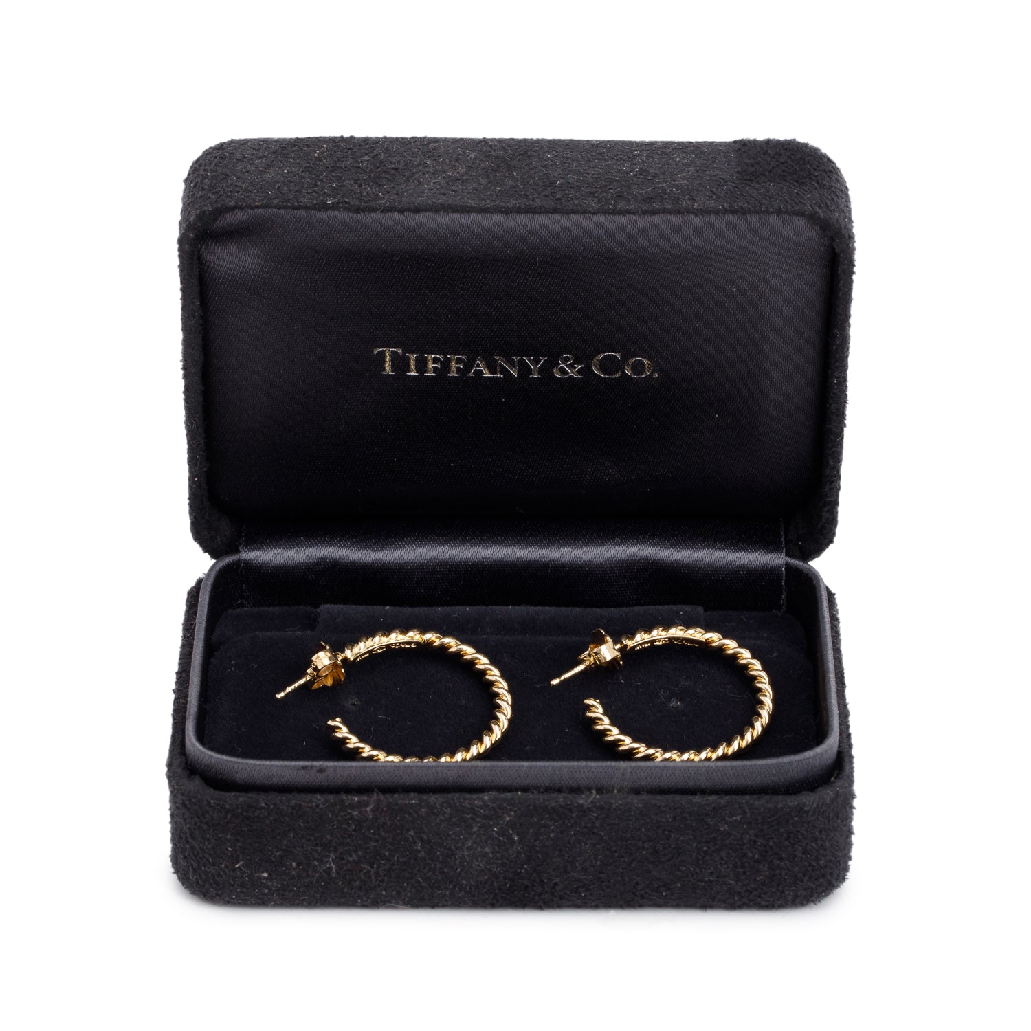 Tiffany & Co. 18k Yellow Gold Twisted Hoop Earrings w/ Box
