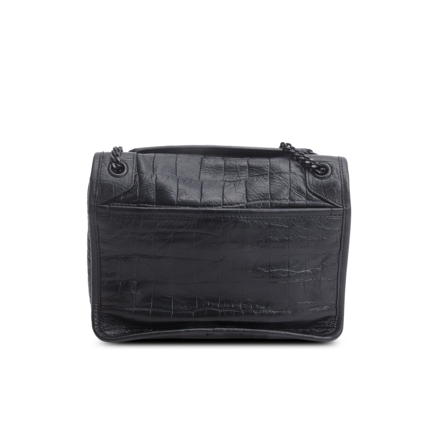 Saint Laurent 2020 Black Croc-Embossed Calfskin Matelasse Leather Baby Niki Shoulder Bag
