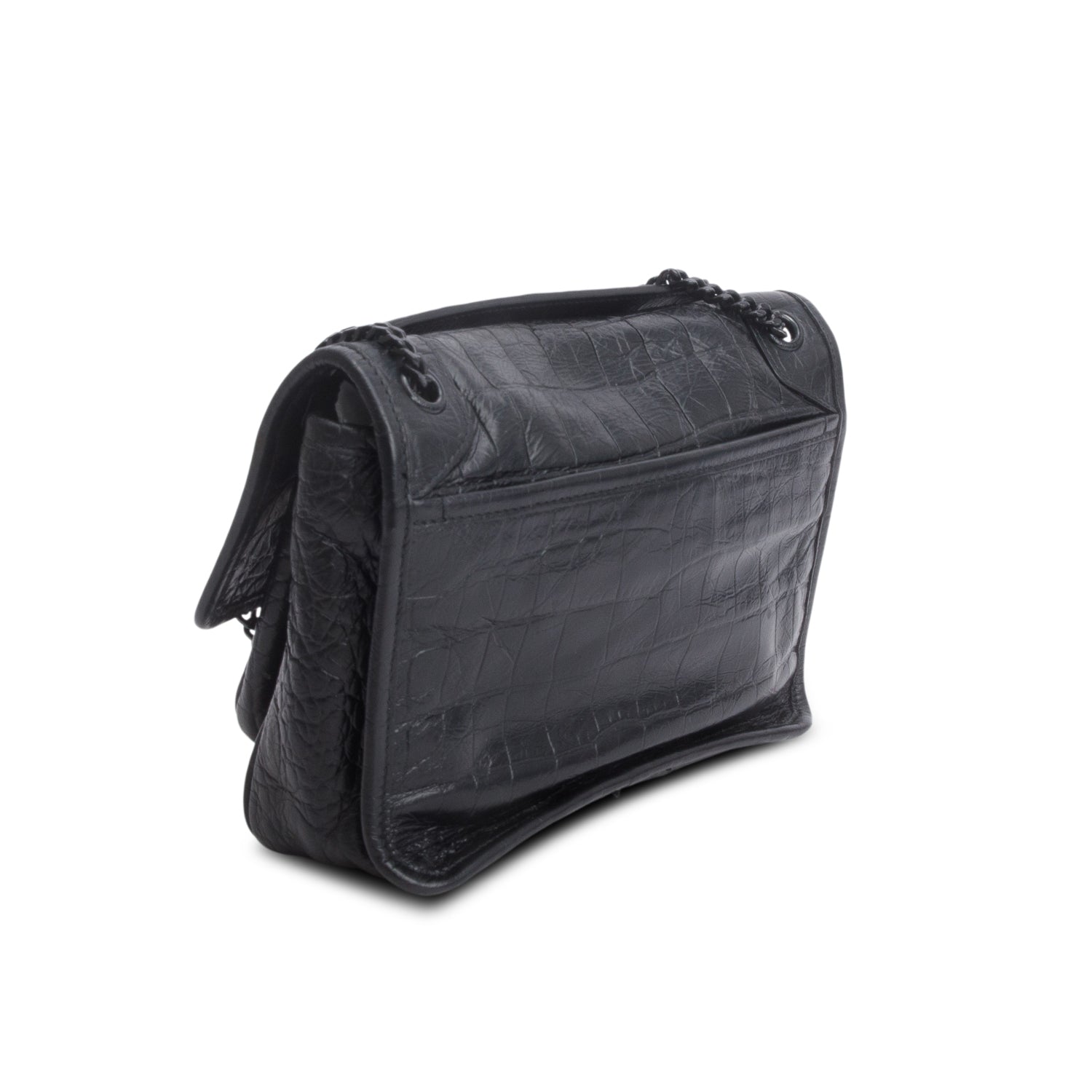 Saint Laurent 2020 Black Croc-Embossed Calfskin Matelasse Leather Baby Niki Shoulder Bag