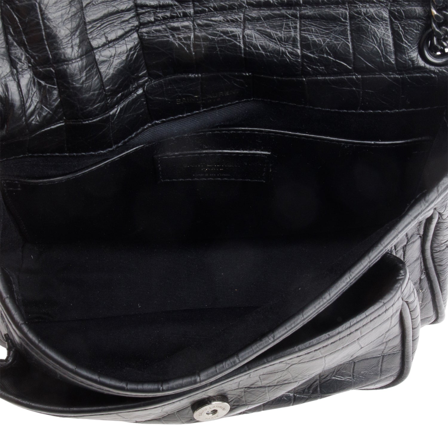 Saint Laurent 2020 Black Croc-Embossed Calfskin Matelasse Leather Baby Niki Shoulder Bag