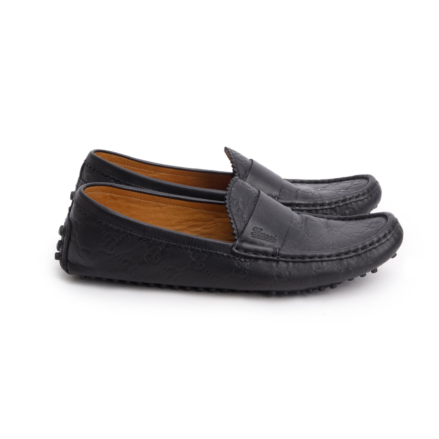 Gucci Black Guccissima Soft Leather Driving Loafers, Size 38 w/ Box