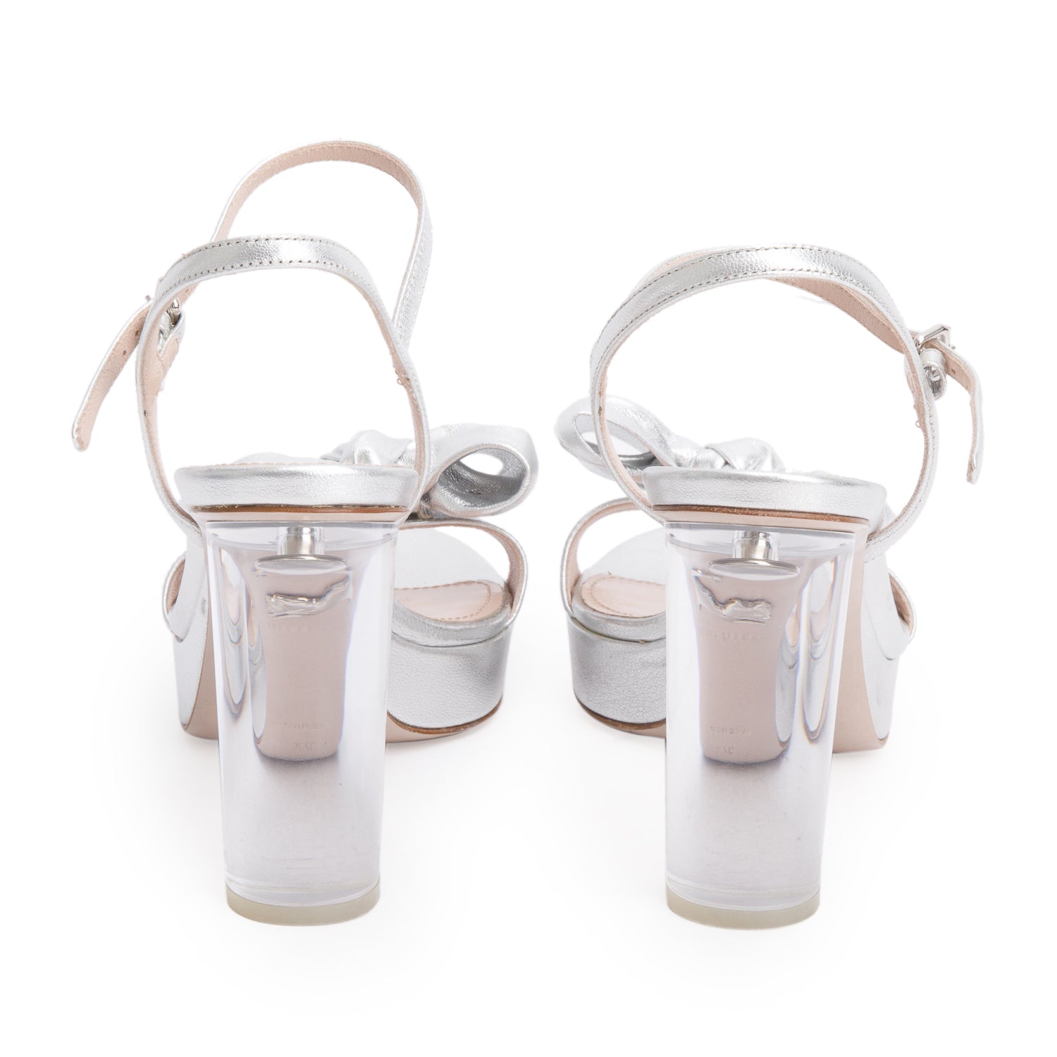 Miu Miu Silver Bow Accent Heels, Size 37.5