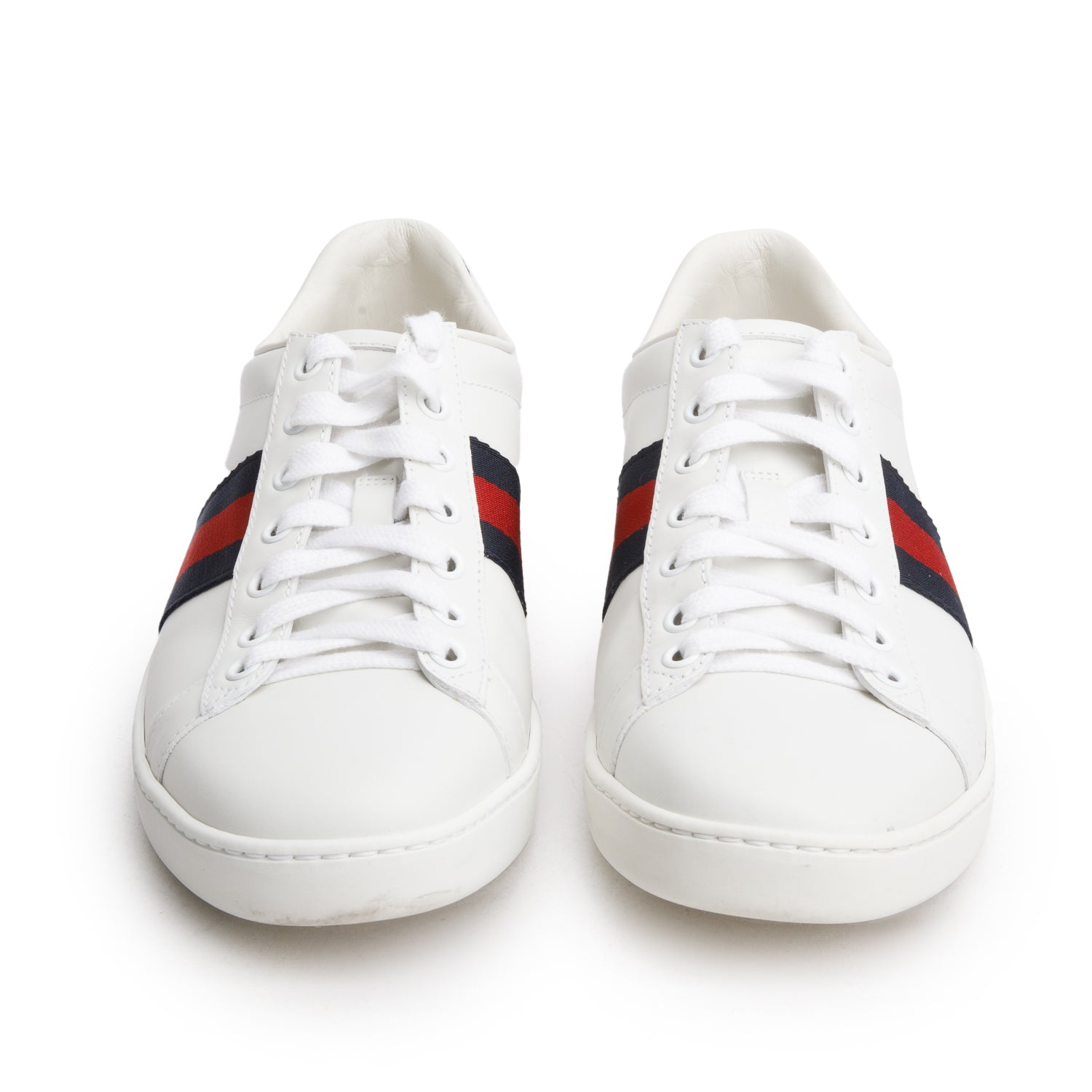 Gucci White Calfskin Ayers Web Ace Sneakers, Size 38 w/ Box