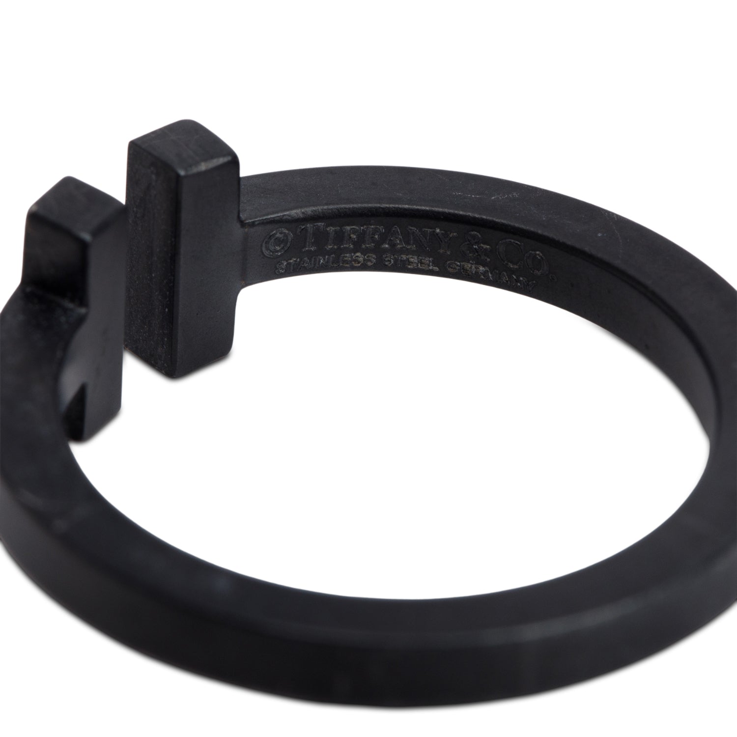 Tiffany & Co. Black Coated Stainless Steel T Square Ring, Size 9.5
