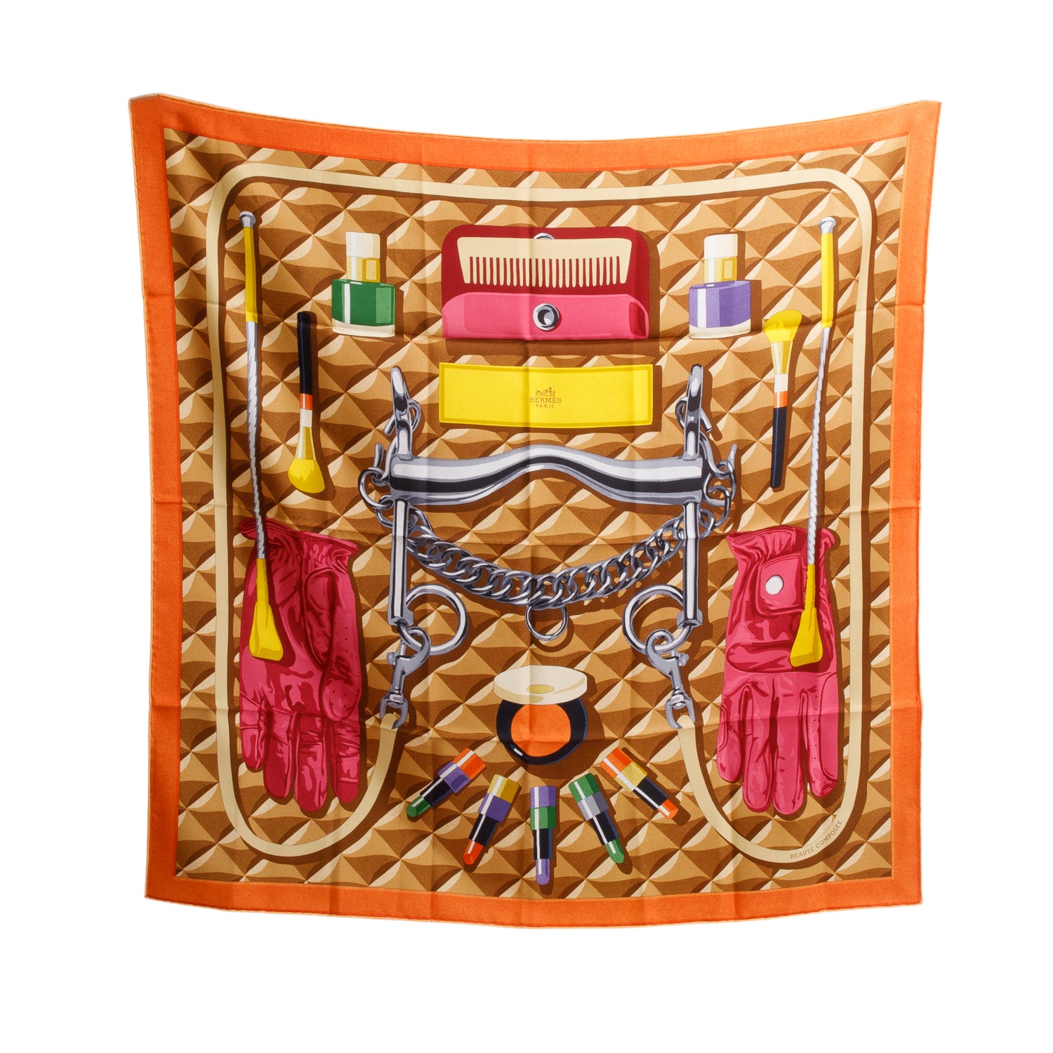 Hermes 2025 Orange Multicolor 'Beaute Composee' Silk Scarf 90 w/ Receipt
