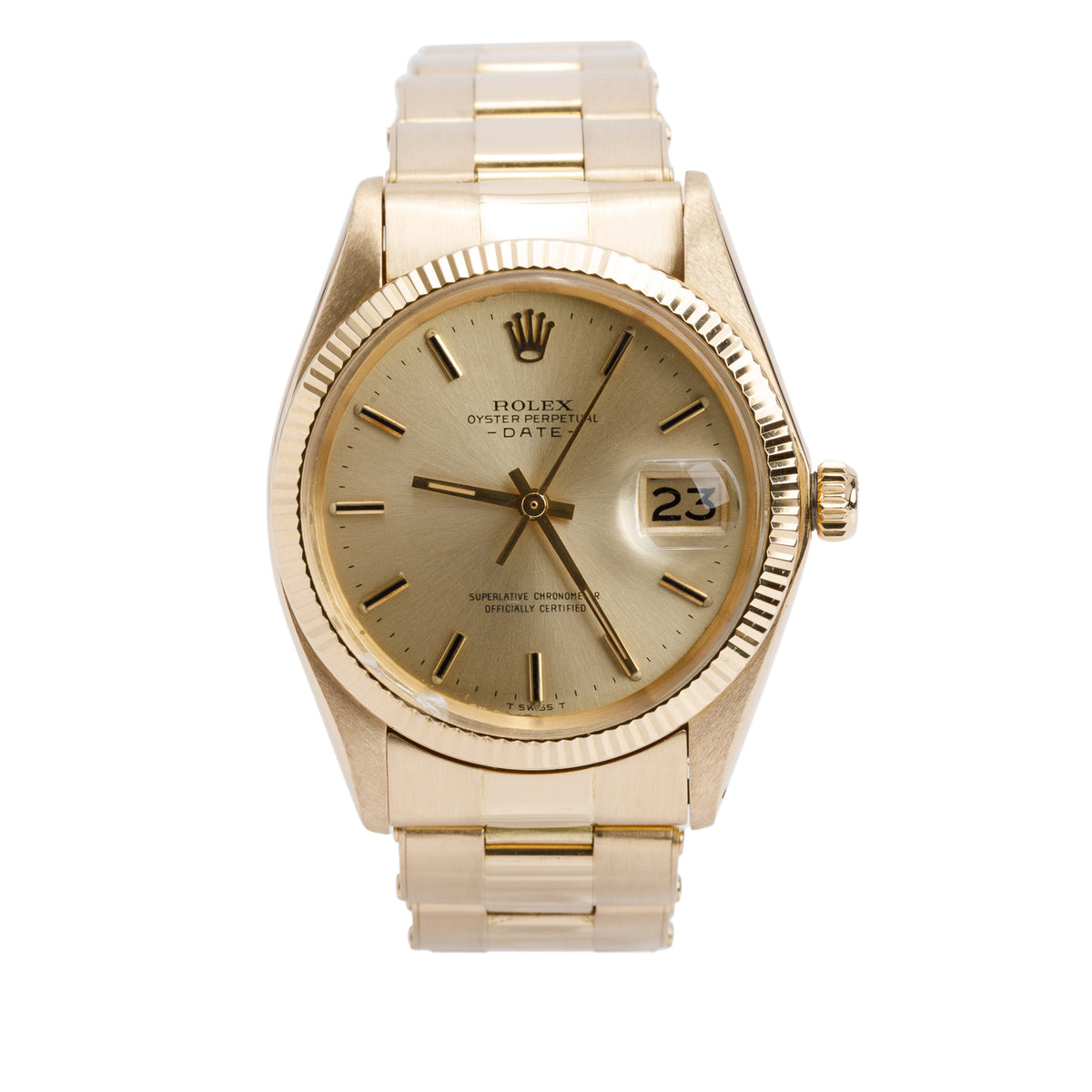 Rolex 18k Yellow Gold Oyster Perpetual Date 34 MM Watch Champagne