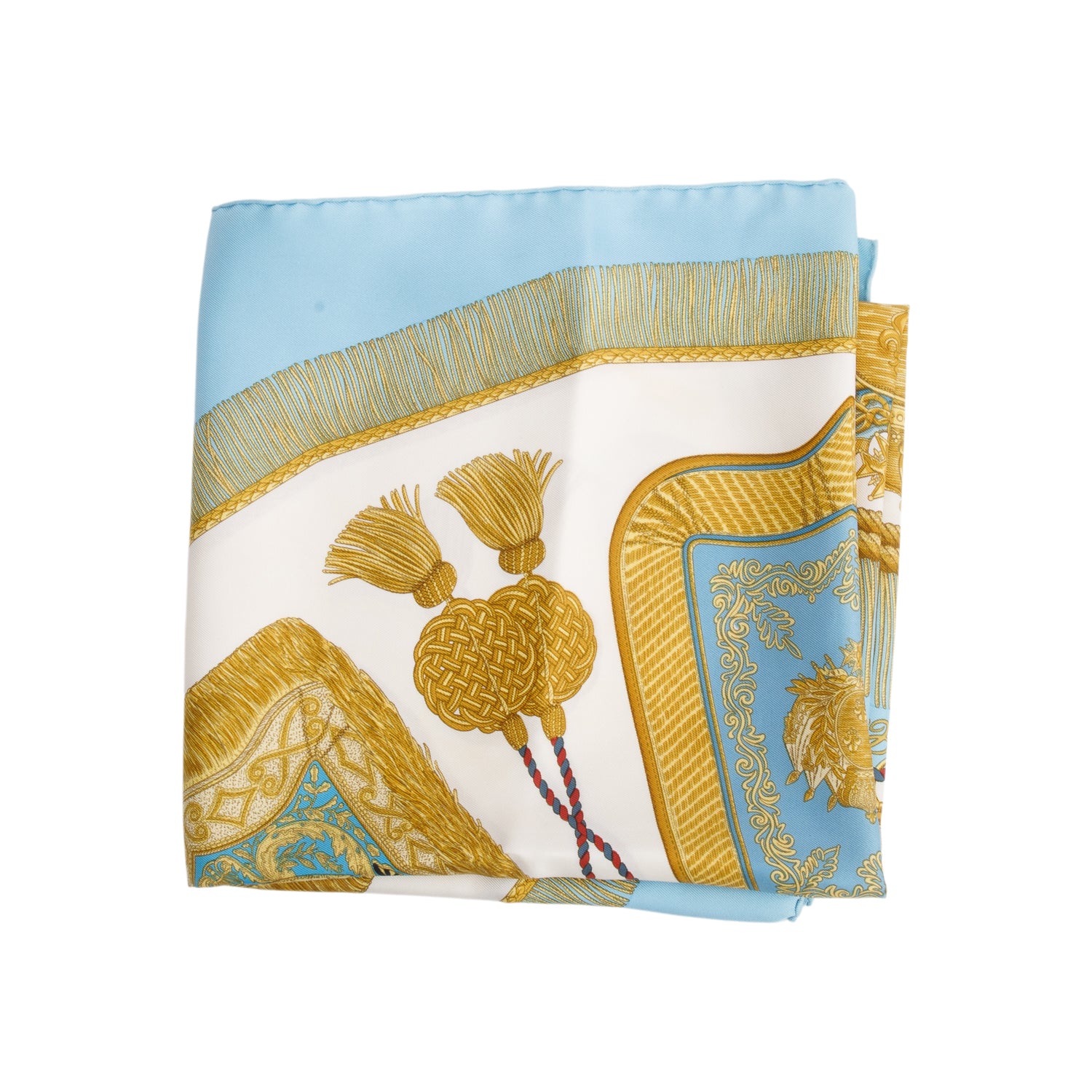 Hermes Blue/Gold 'Poste et Cavalerie' Silk Scarf 90