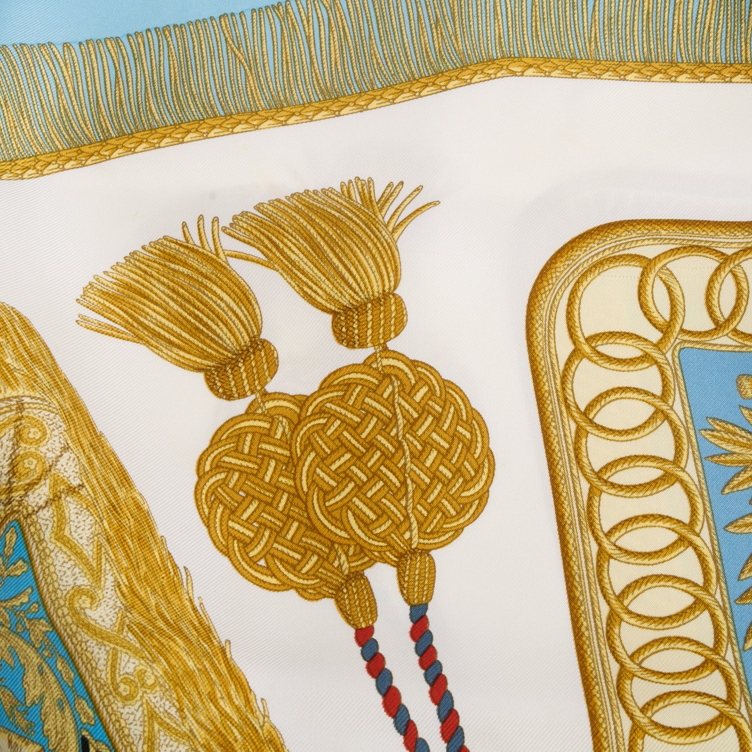 Hermes Blue/Gold 'Poste et Cavalerie' Silk Scarf 90