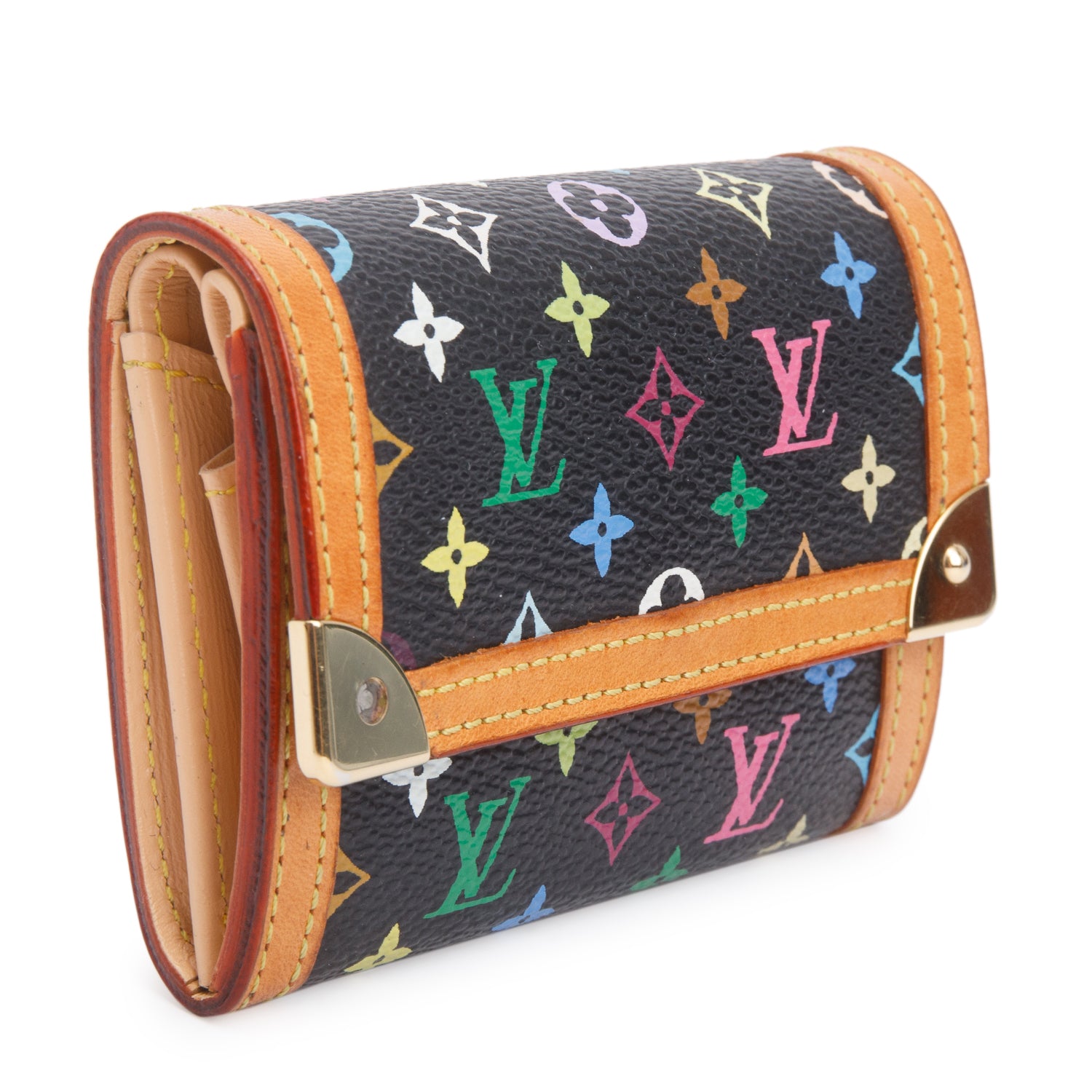 Louis Vuitton Black Monogram Multicolor Porte-Monnaie Plat Coin Purse