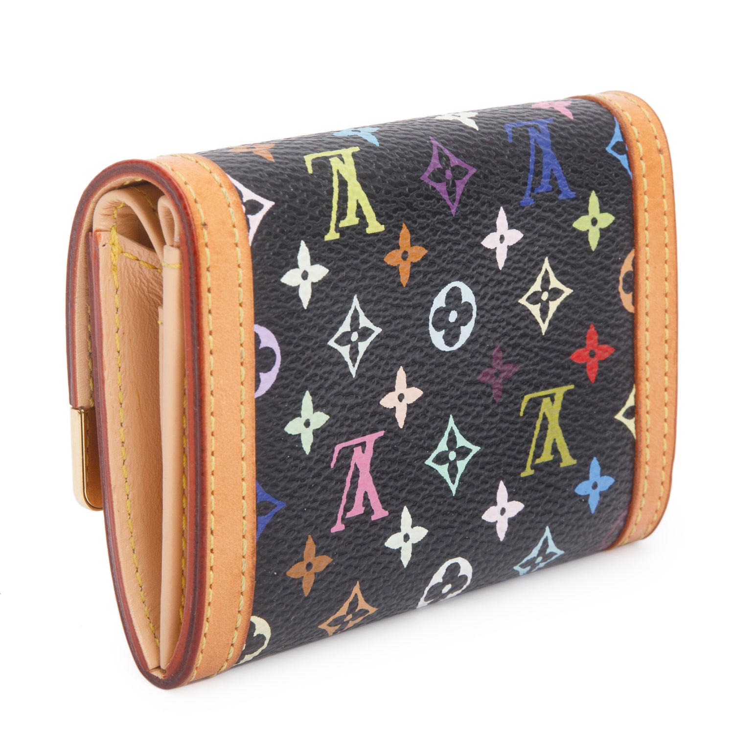 Louis Vuitton Black Monogram Multicolor Porte-Monnaie Plat Coin Purse