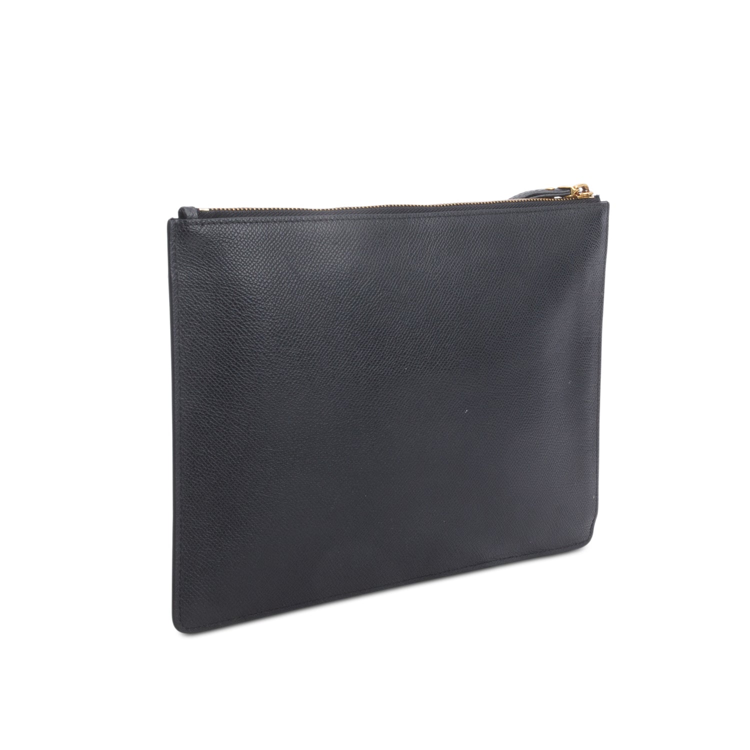 Ferragamo Black Pebbled Calfskin Gancini Zip Wrislet