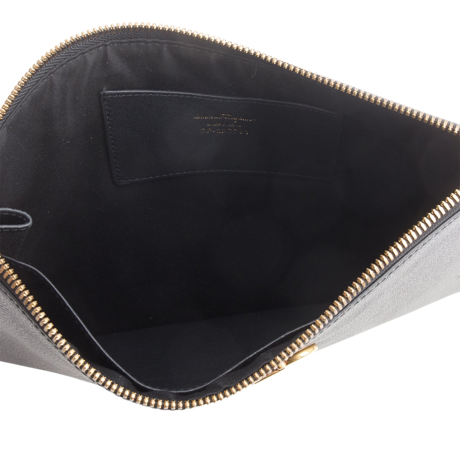 Ferragamo Black Pebbled Calfskin Gancini Zip Wrislet