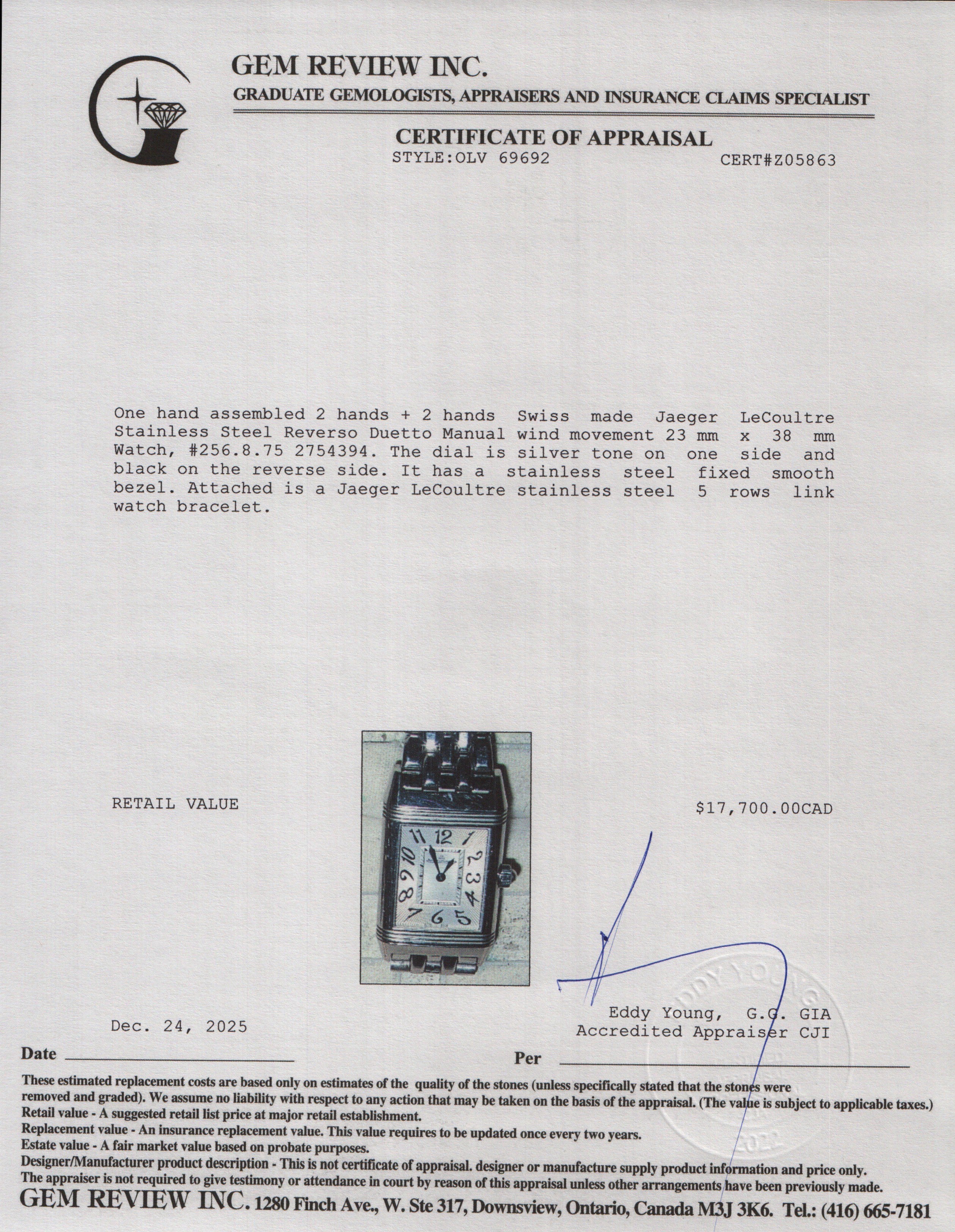 Jaeger LeCoultre Stainless Steel Reverso Duetto Manual Watch