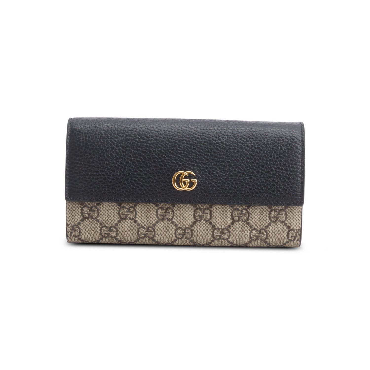 Gucci Black Calfskin Leather GG Supreme Marmont Bi-Color Wallet On Chain