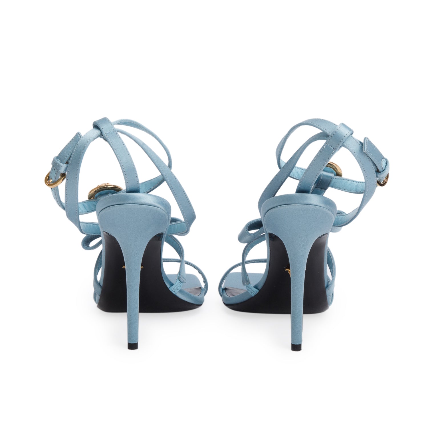Versace Blue Satin Ribbon Cage Sandals 110, Size 37
