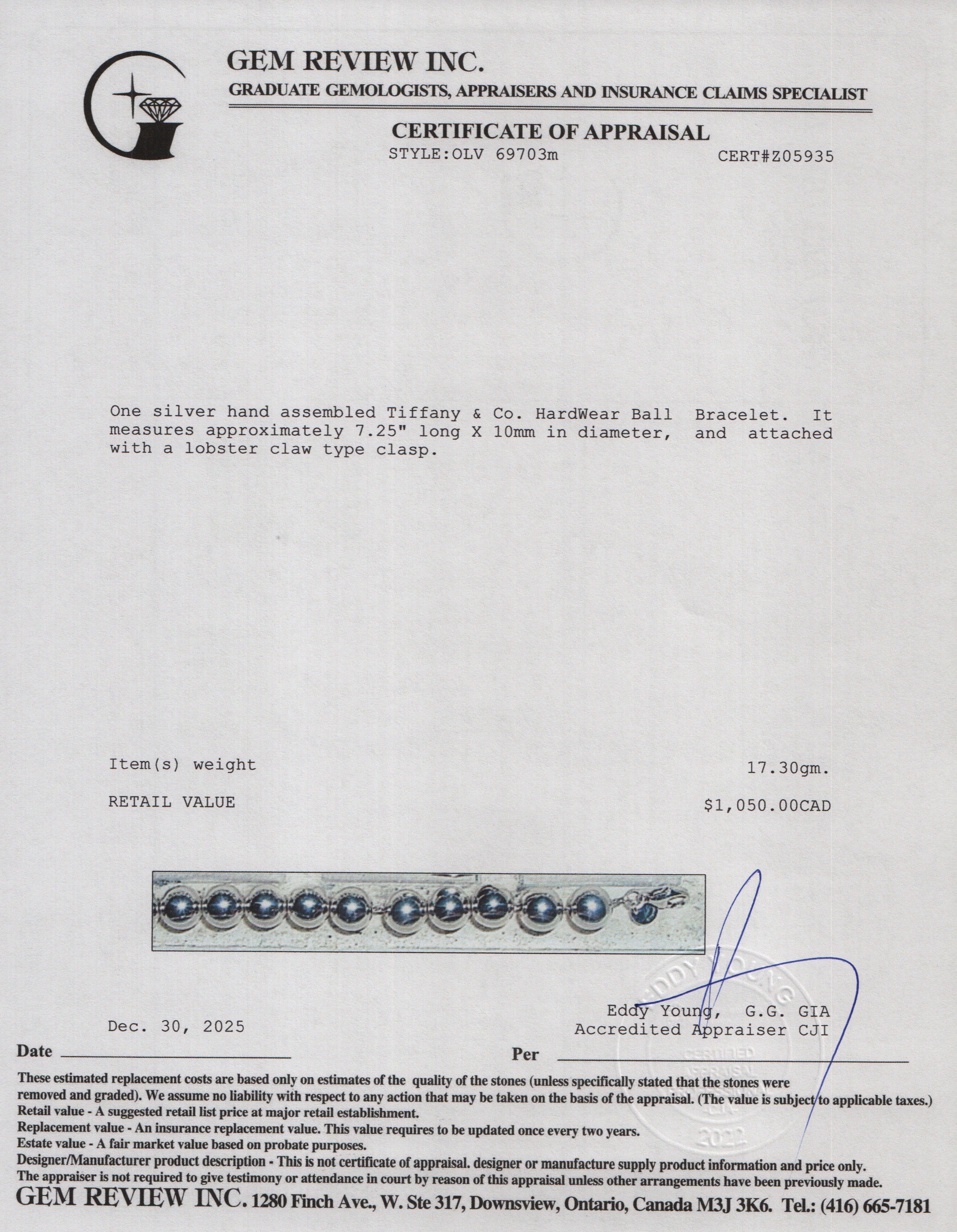 Tiffany & Co. Sterling Silver 10 MM HardWear Ball Bracelet