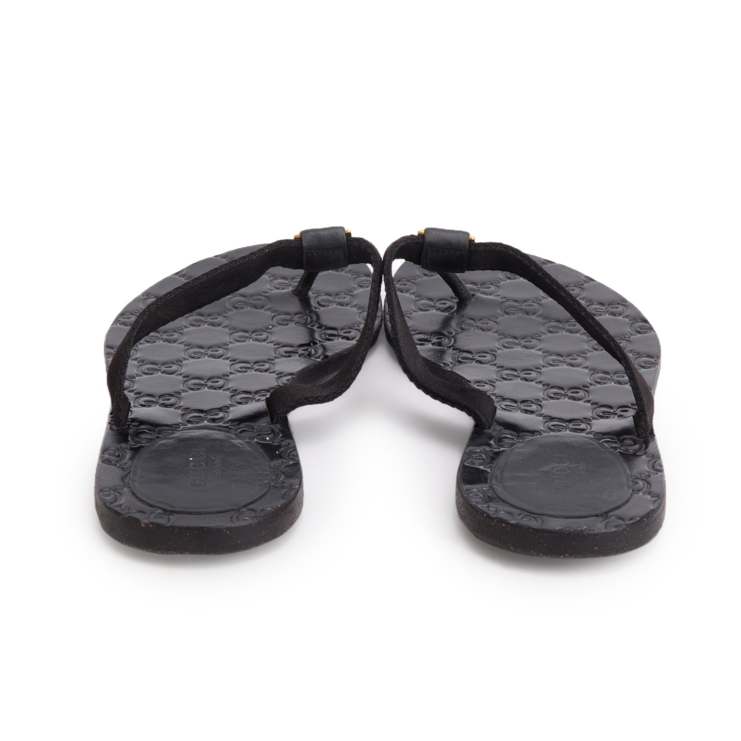 Gucci Black Nylon Calfskin Guccissima GG Thong Sandals, Size 38.5