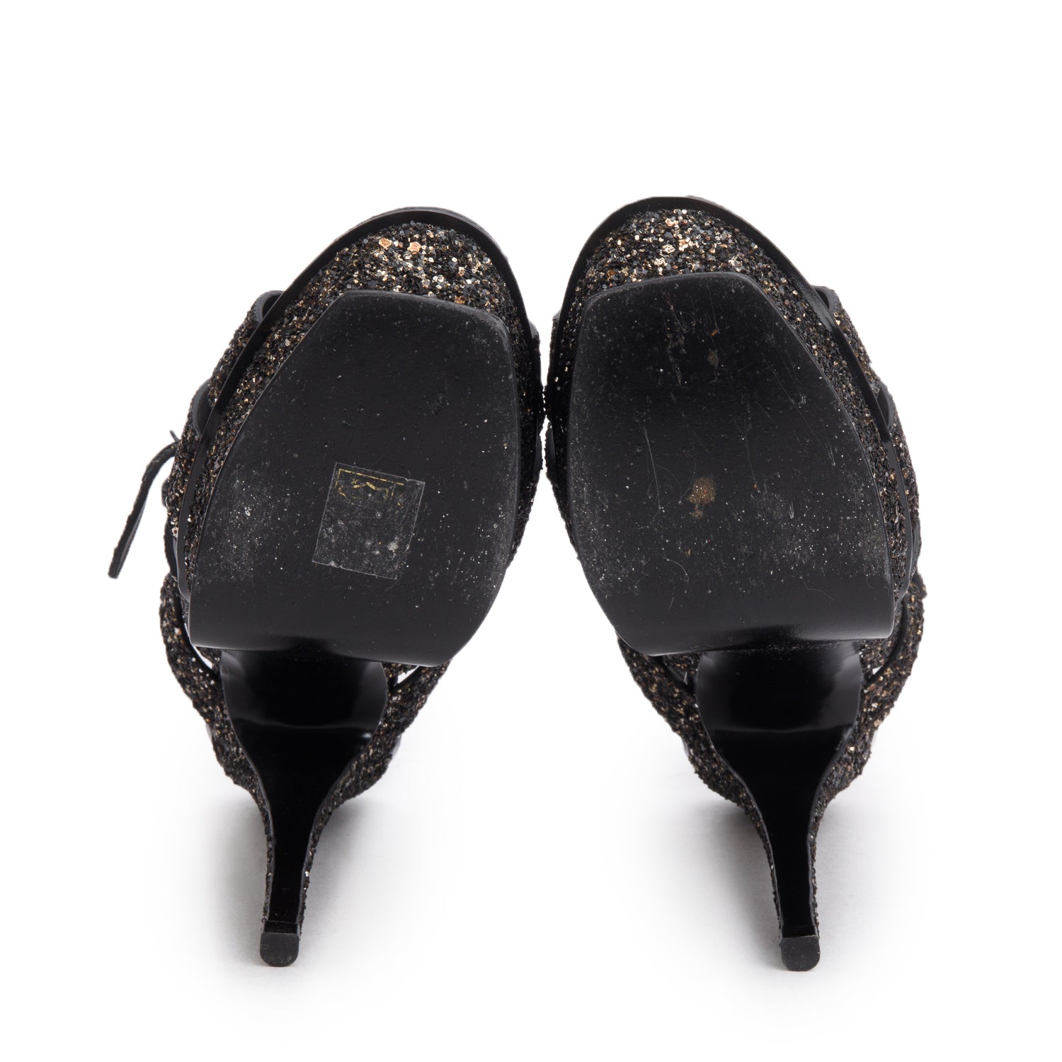 Saint Laurent Black Sequin Tribute Platform Sandals, Size 37 w/ Box