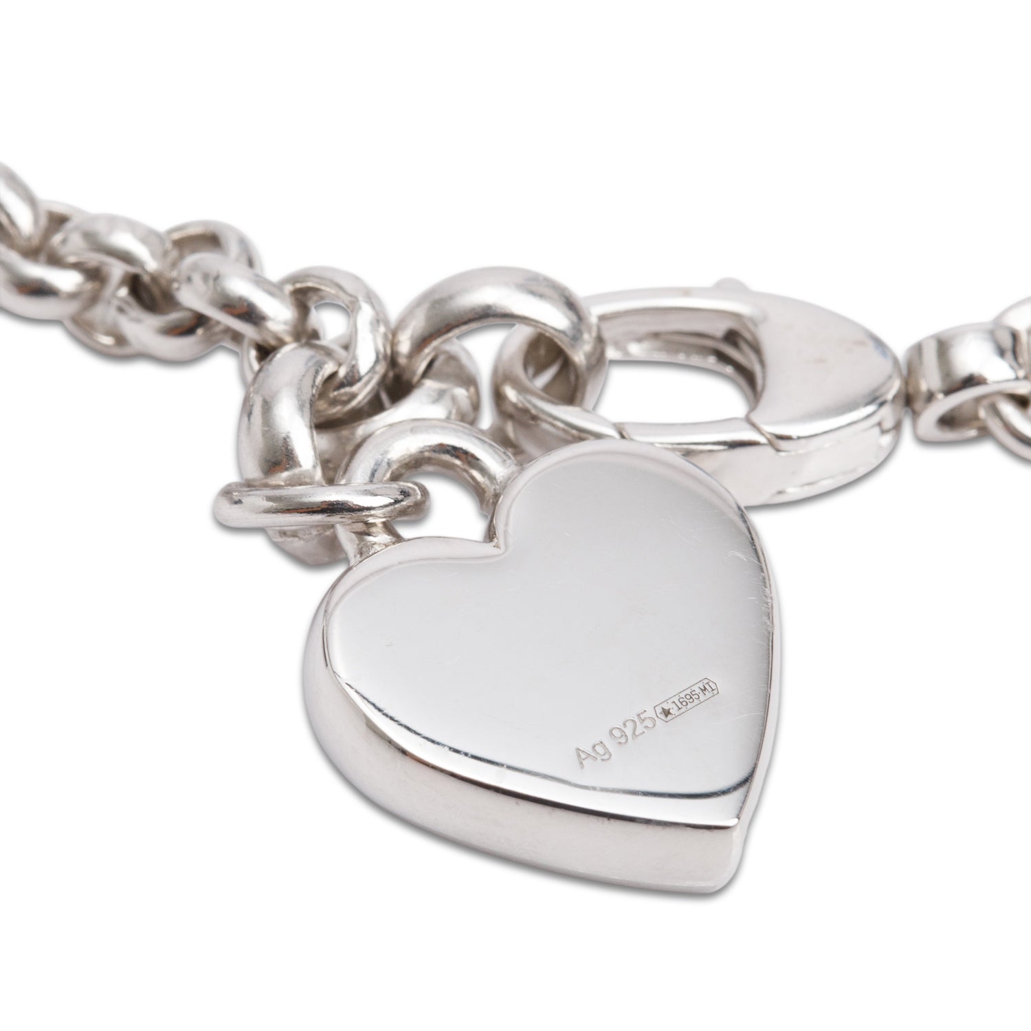 Gucci Sterling Silver Logo Heart Charm Bracelet w/ Box