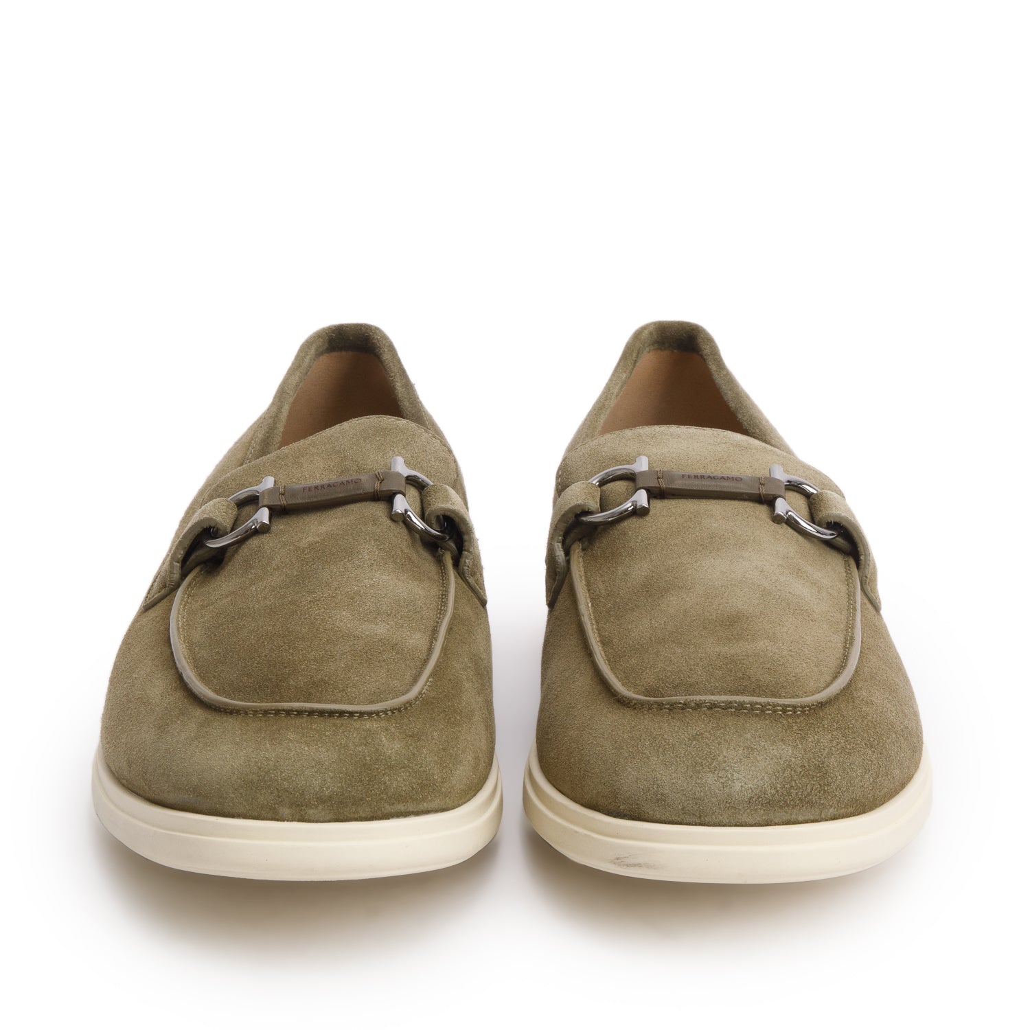 Ferragamo Green Suede Casual Loafer with Gancini Ornament, Men's Size 12