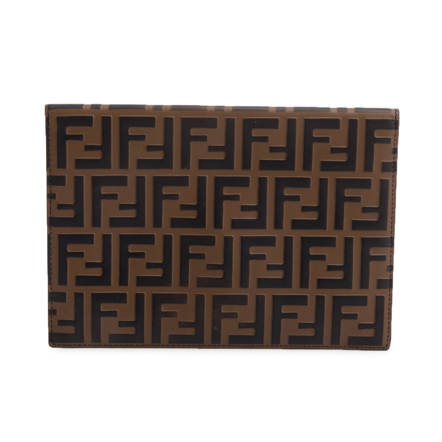 Fendi Brown Vitello Ceylon FF 1974 Embossed FF Diamonds Flat Envelope Pouch