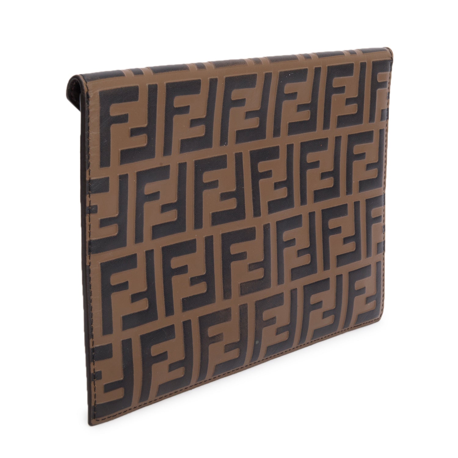 Fendi Brown Vitello Ceylon FF 1974 Embossed FF Diamonds Flat Envelope Pouch