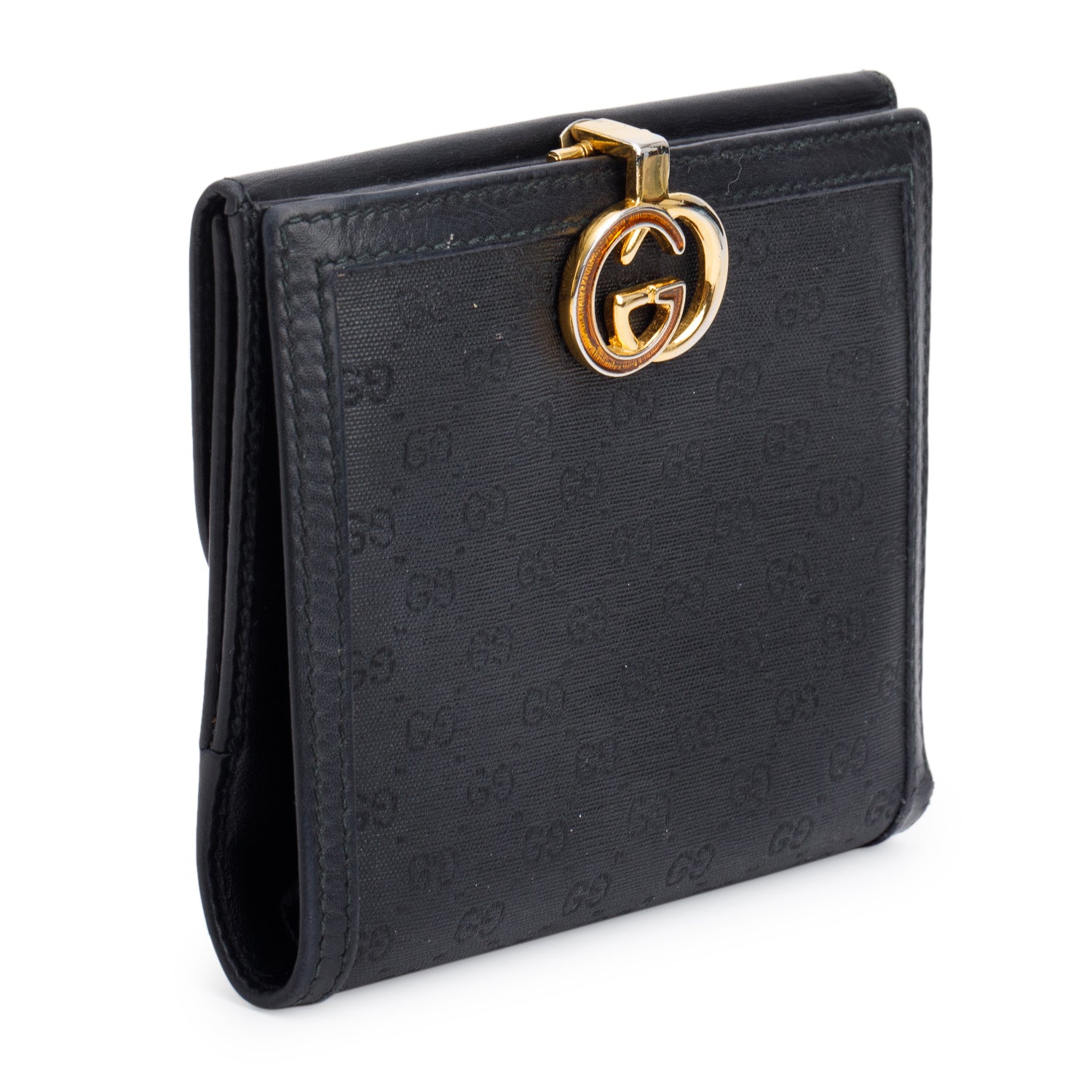 Gucci Vintage Black Monogram GG Compact Wallet