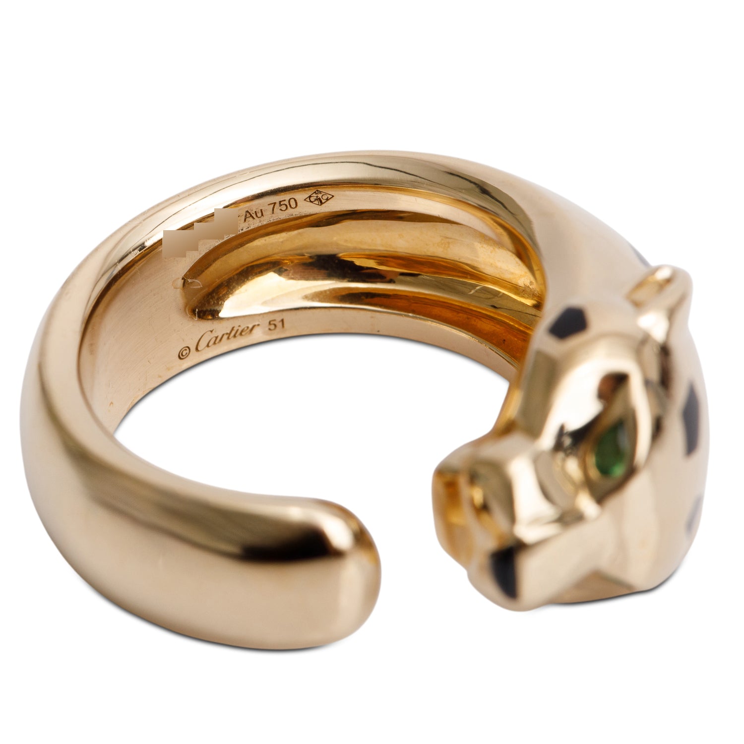 Cartier 2022 18k Yellow Gold Onyx & Tsavorite Panthere de Cartier Ring, Medium Model, Size 51 5.5 w/ Box Receipt & Certificate