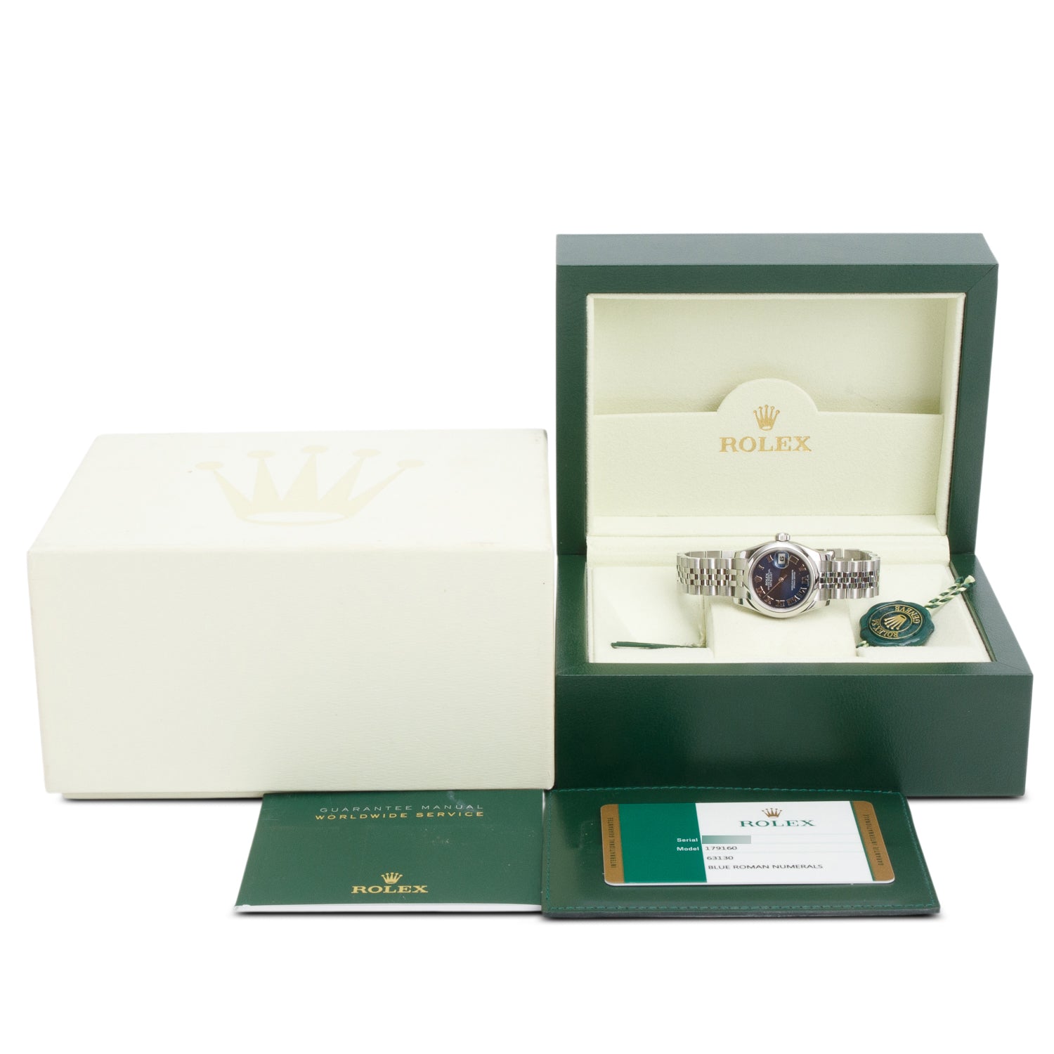 Rolex Stainless Steel 26 MM Lady-Datejust Automatic Watch Blue Dial 179160 w/ Box & Papers