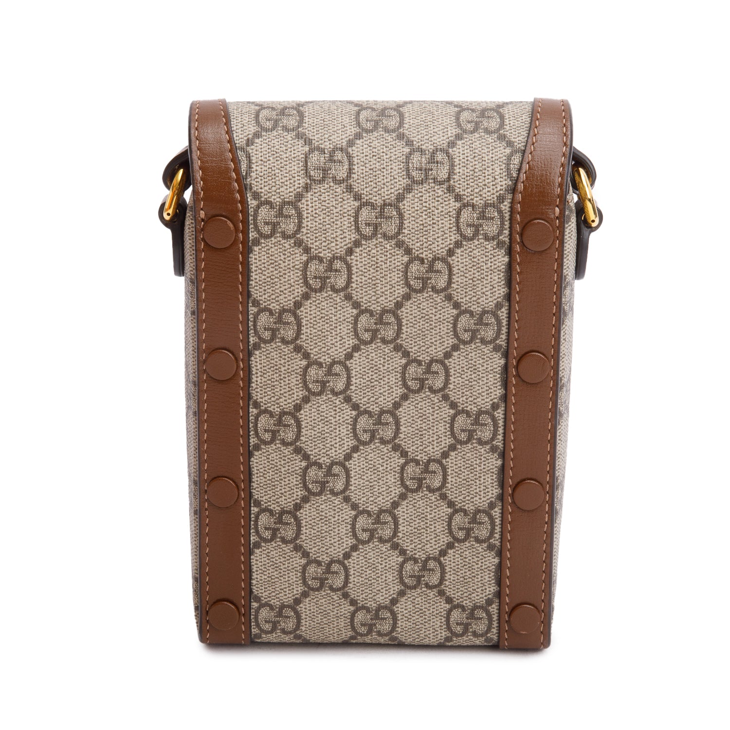 Gucci GG Supreme Brown Leather Trim Mini Horsebit 1955 Crossbody Bag w/ Box