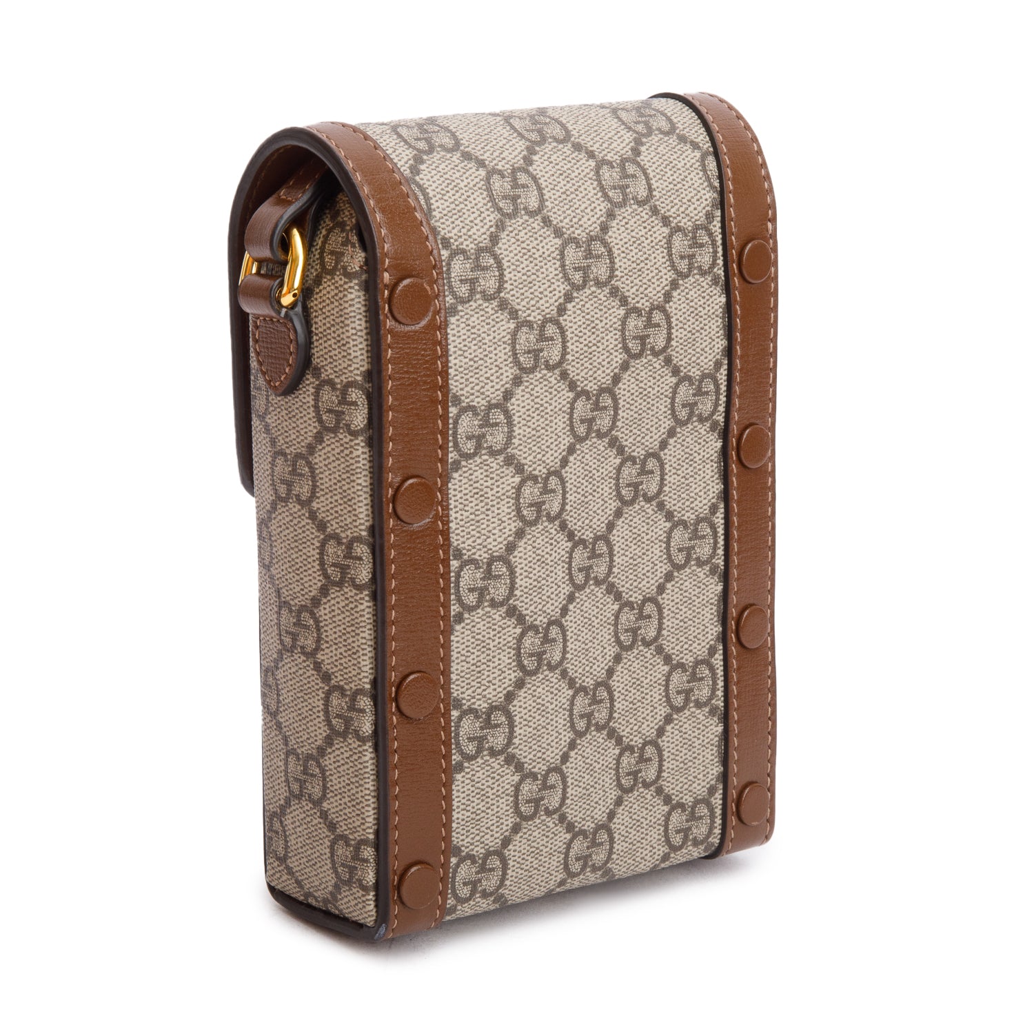 Gucci GG Supreme Brown Leather Trim Mini Horsebit 1955 Crossbody Bag w/ Box