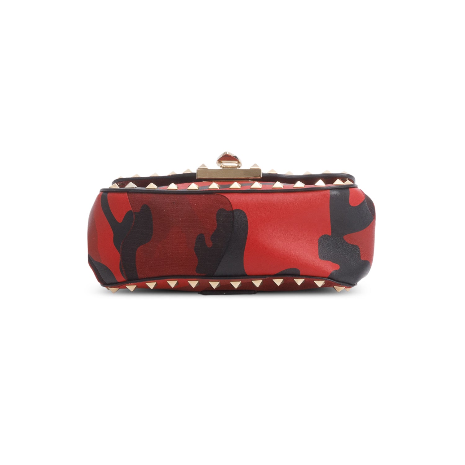 Valentino Red Nappa Canvas Camouflage Rockstud Flap Saddle Crossbody