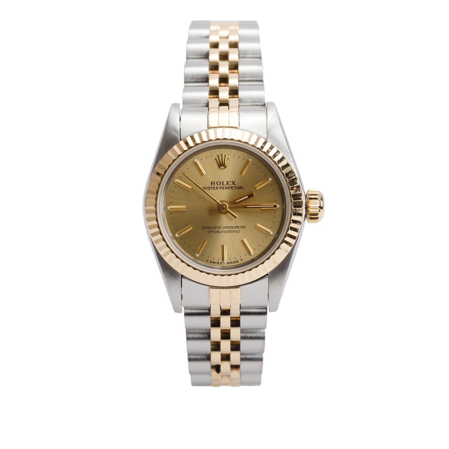 Rolex Stainless Steel & 18k Yellow Gold Oyster Perpetual 26 MM Watch Gold Dial 67193