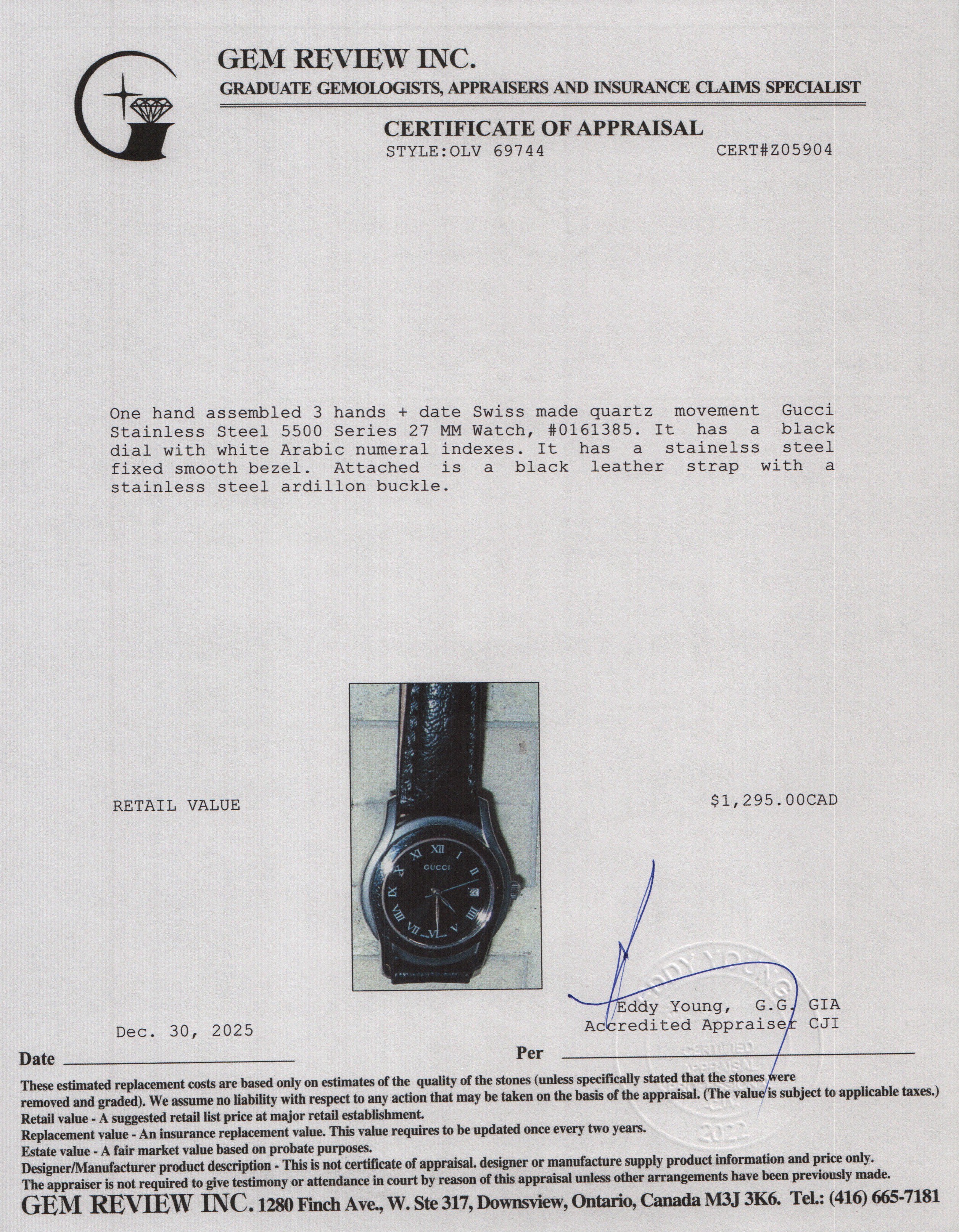 Gucci Stainless Steel 5500 Series 27 MM Watch